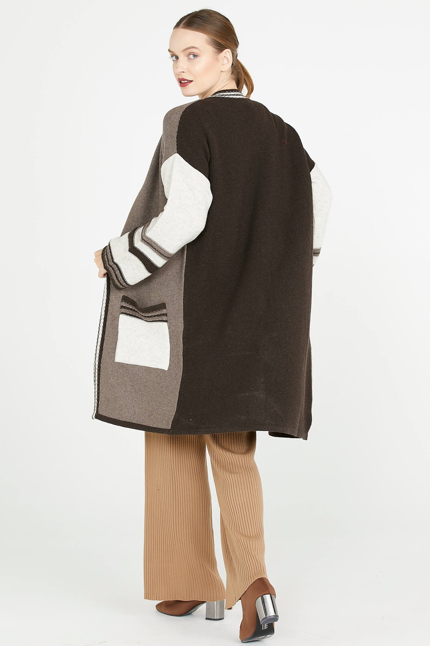 Triko Uzun Hırka - Kahve - Sütlü Kahve (4) Sementa