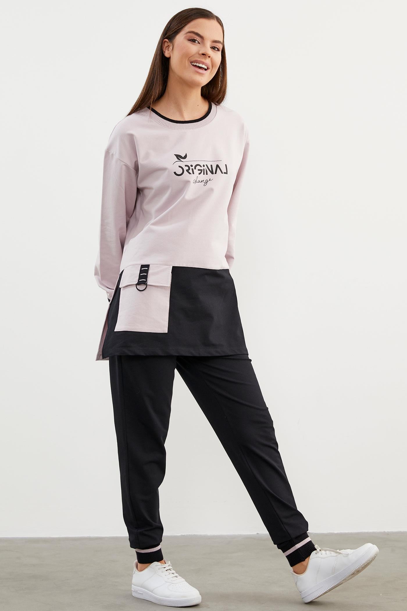 Triko Yaka Detaylı Oversize Eşofman Takım - Lila (5) Sementa