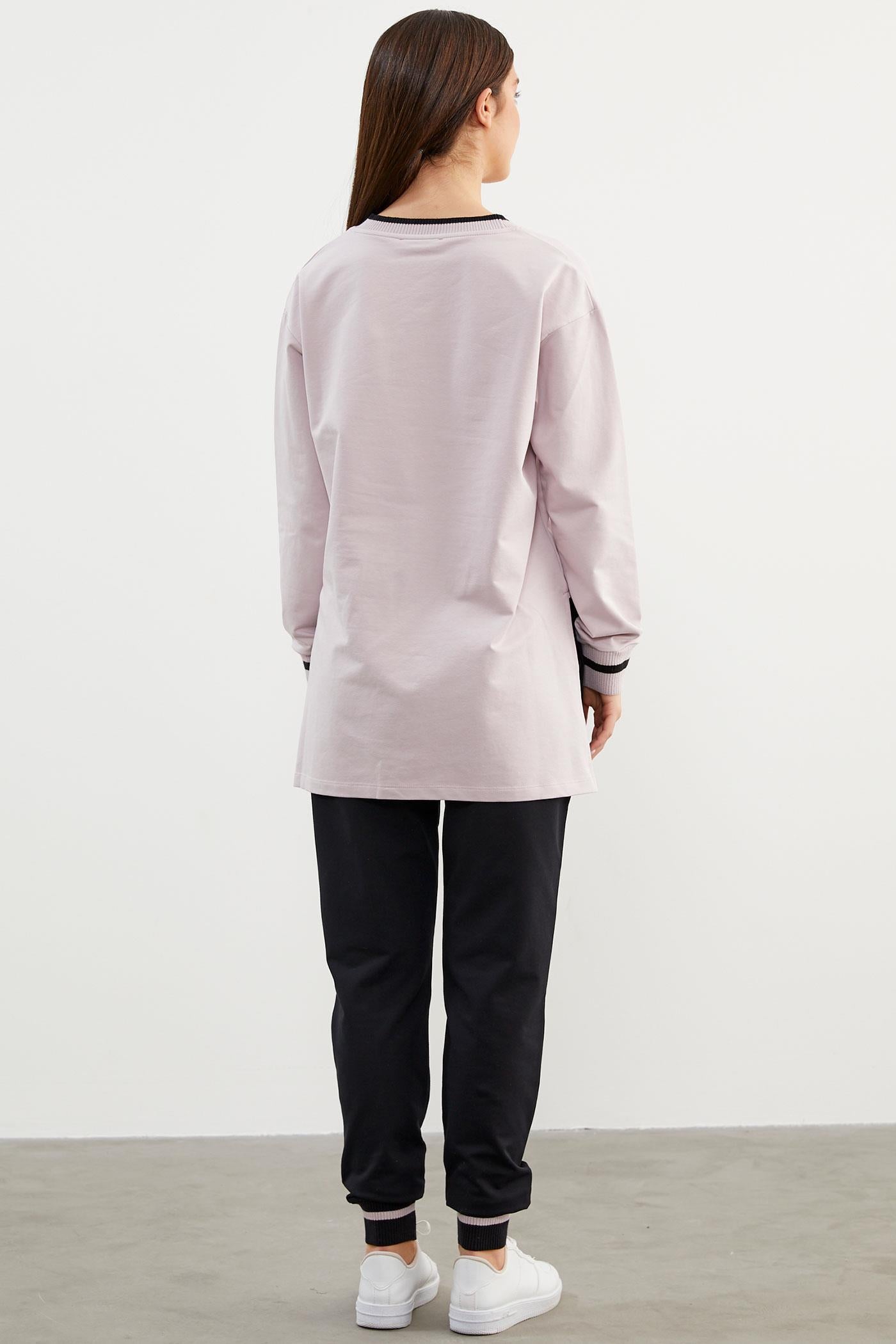 Triko Yaka Detaylı Oversize Eşofman Takım - Lila (6) Sementa