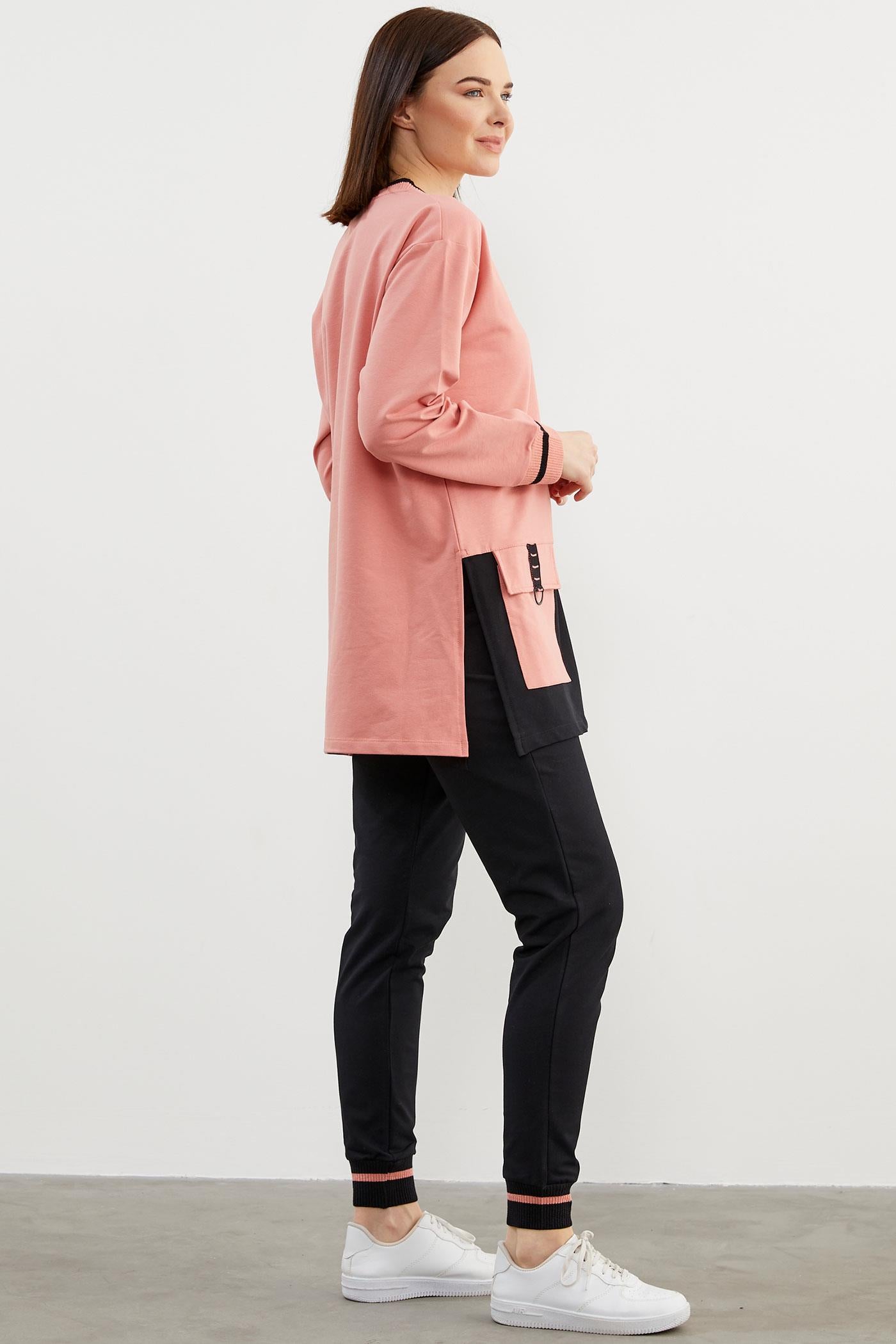 Triko Yaka Detaylı Oversize Eşofman Takım - Pembe (5) Sementa