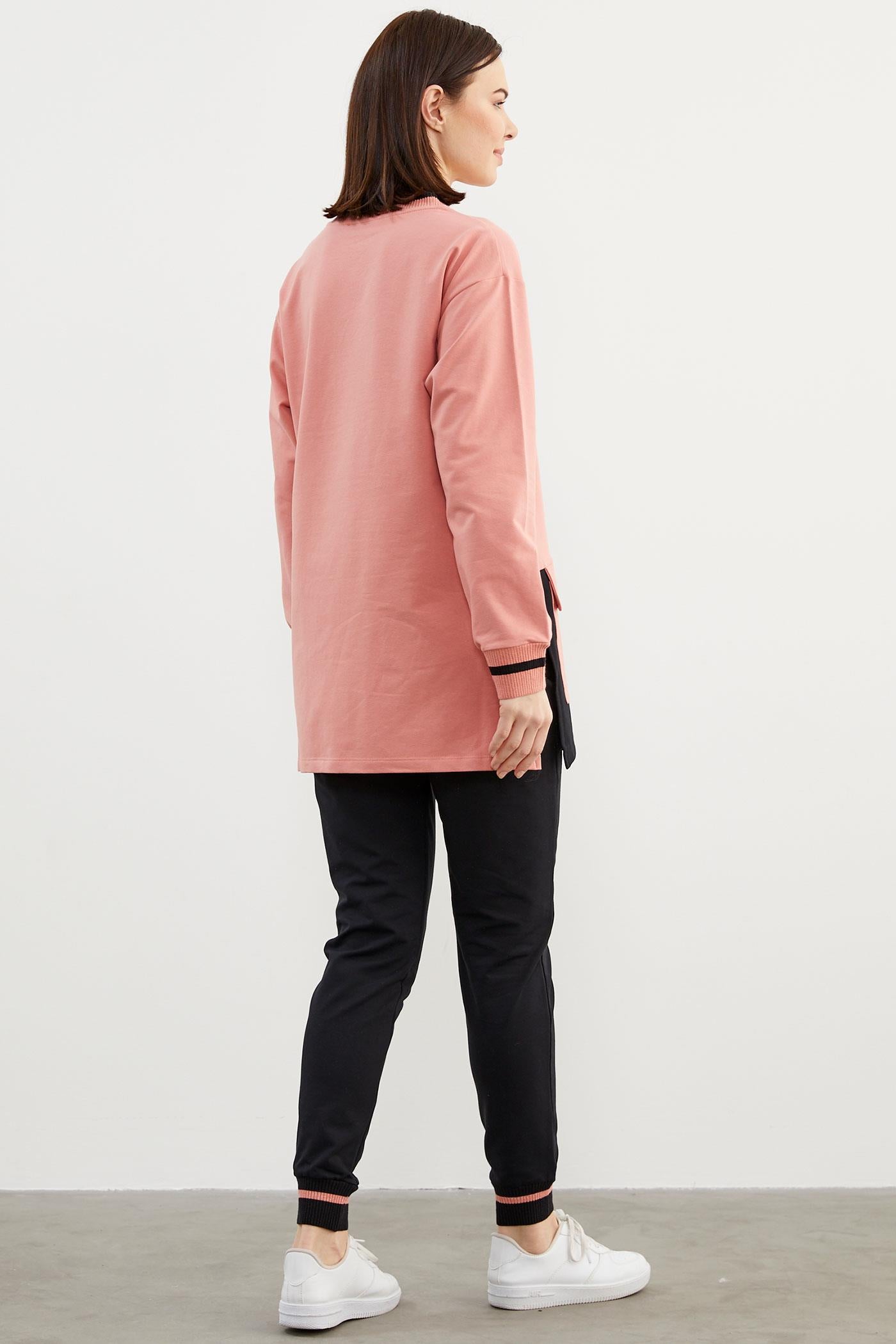 Triko Yaka Detaylı Oversize Eşofman Takım - Pembe (6) Sementa