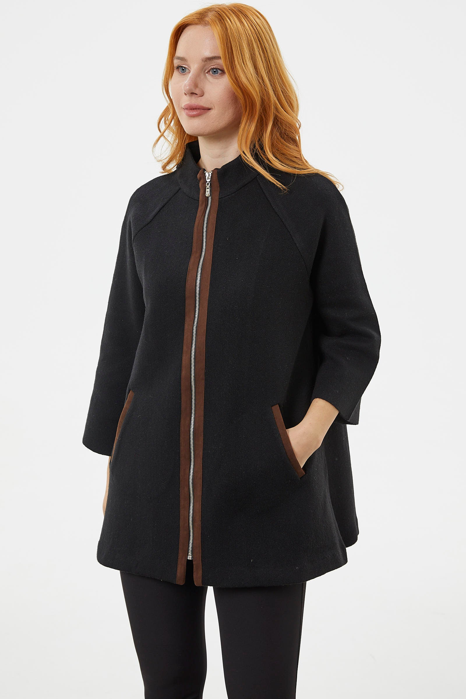 Truvakar Kol Dik Yaka Fermuarlı Triko Ceket - Siyah (2) Sementa