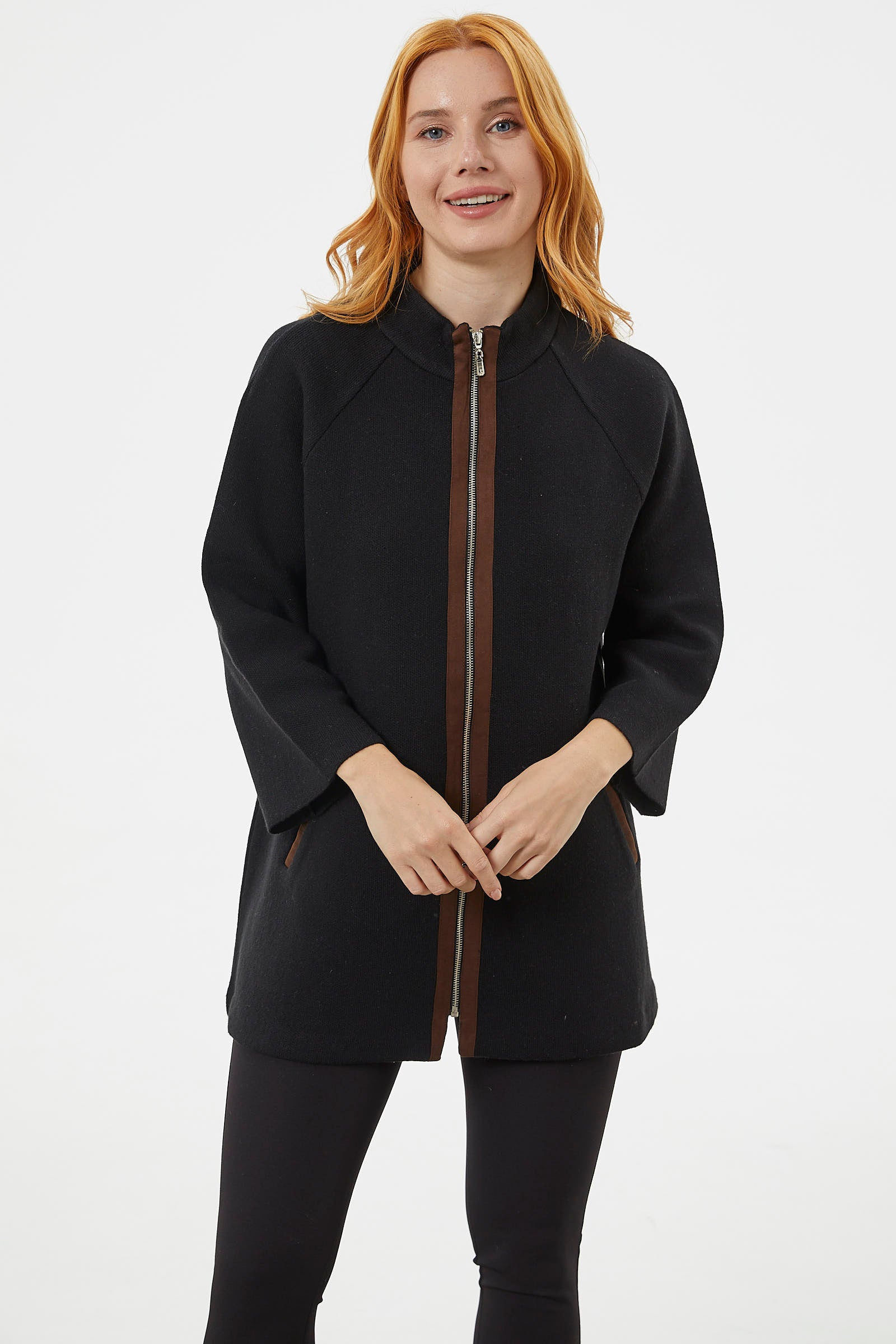 Truvakar Kol Dik Yaka Fermuarlı Triko Ceket - Siyah (3) Sementa