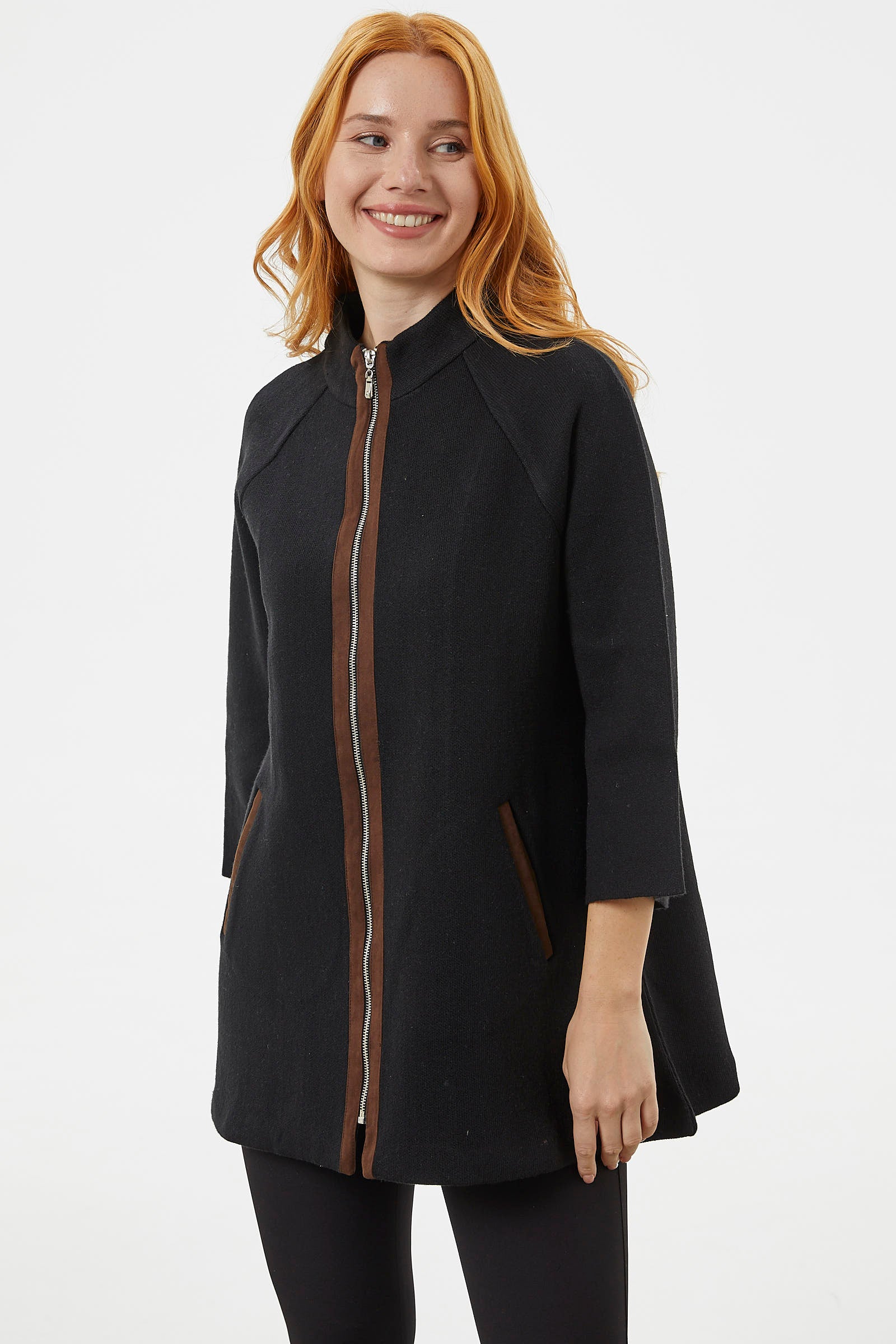 Truvakar Kol Dik Yaka Fermuarlı Triko Ceket - Siyah (4) Sementa