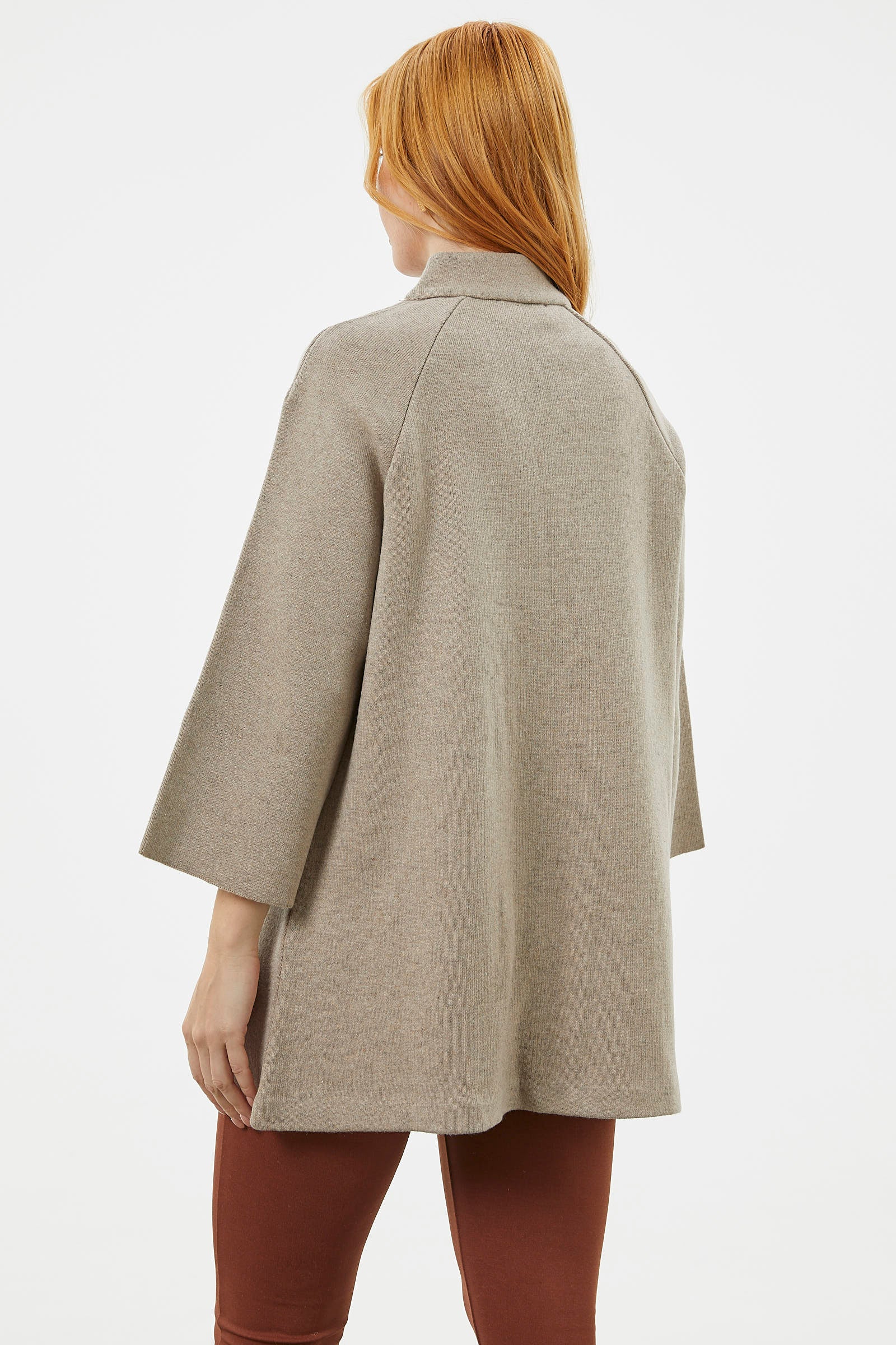 Truvakar Kol Dik Yaka Fermuarlı Triko Ceket - Vizon (6) Sementa