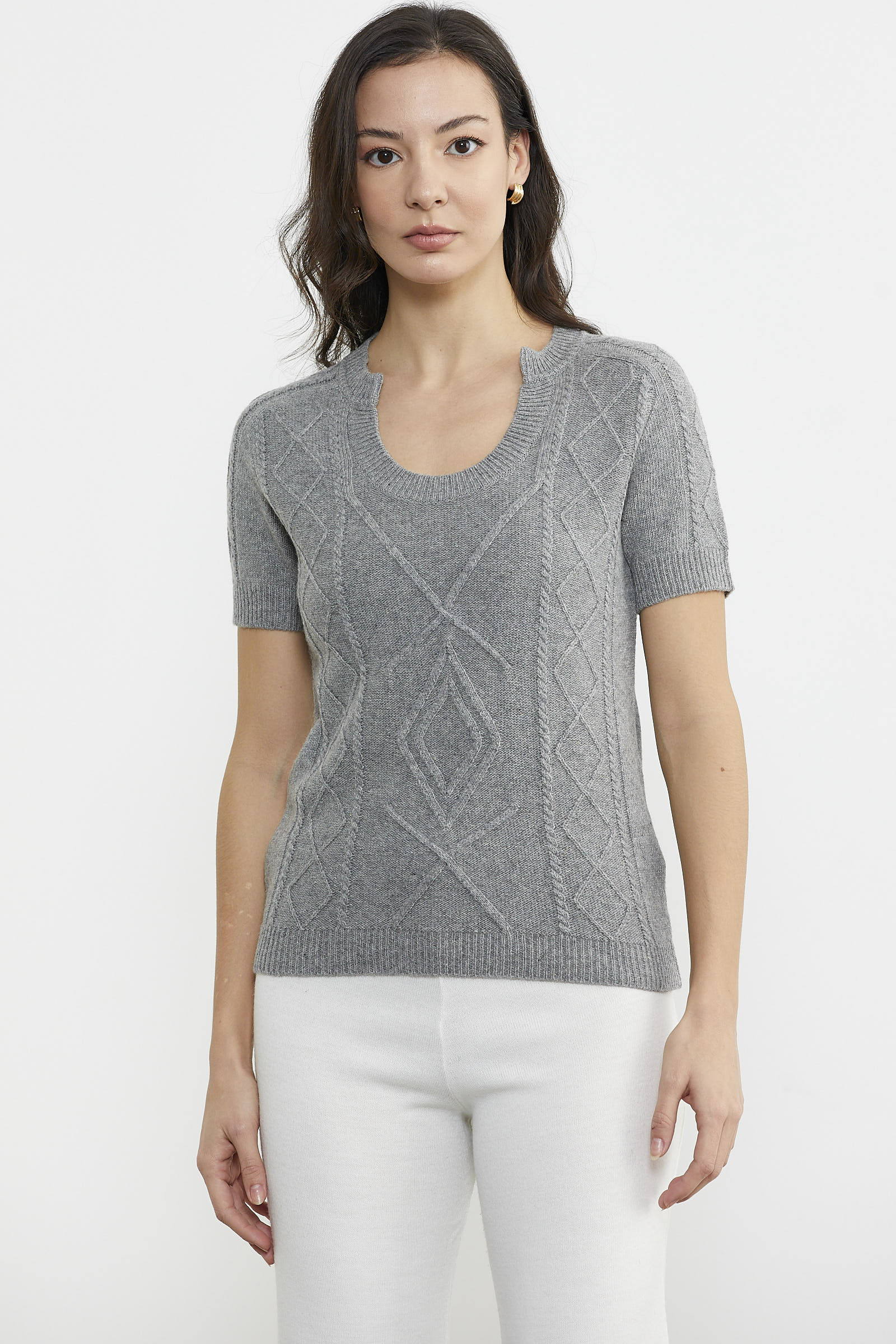 U Yaka Yünlü Triko Kazak - Gri (1) Sementa