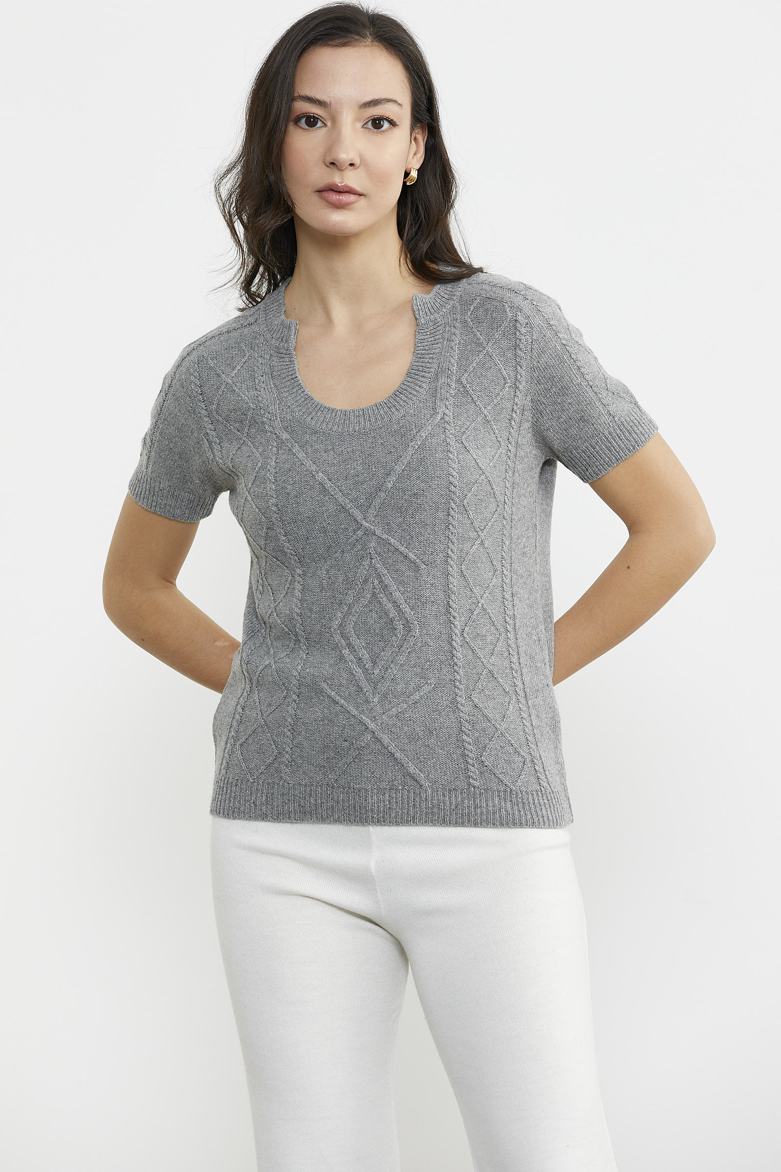 U Yaka Yünlü Triko Kazak - Gri (3) Sementa