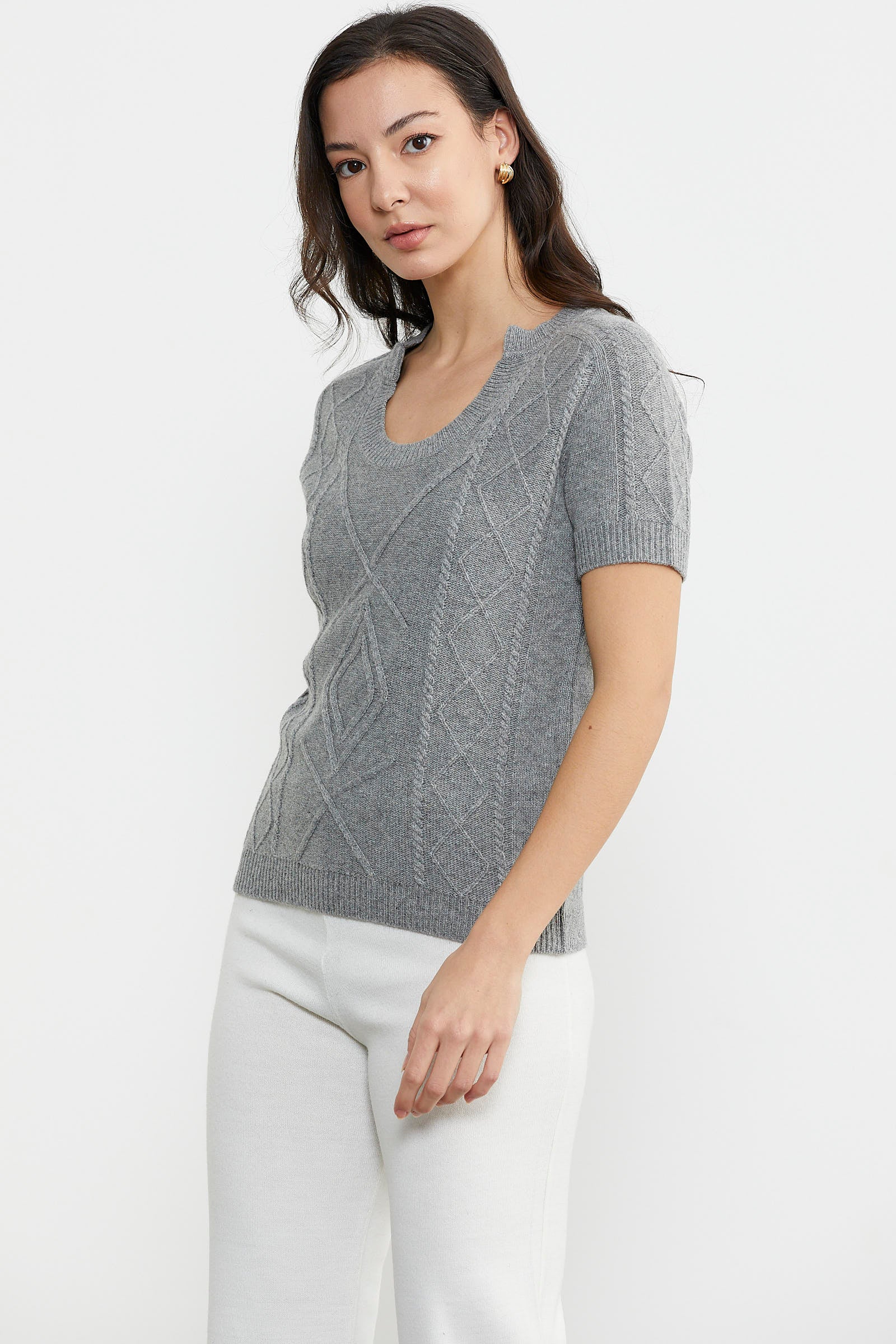 U Yaka Yünlü Triko Kazak - Gri (4) Sementa