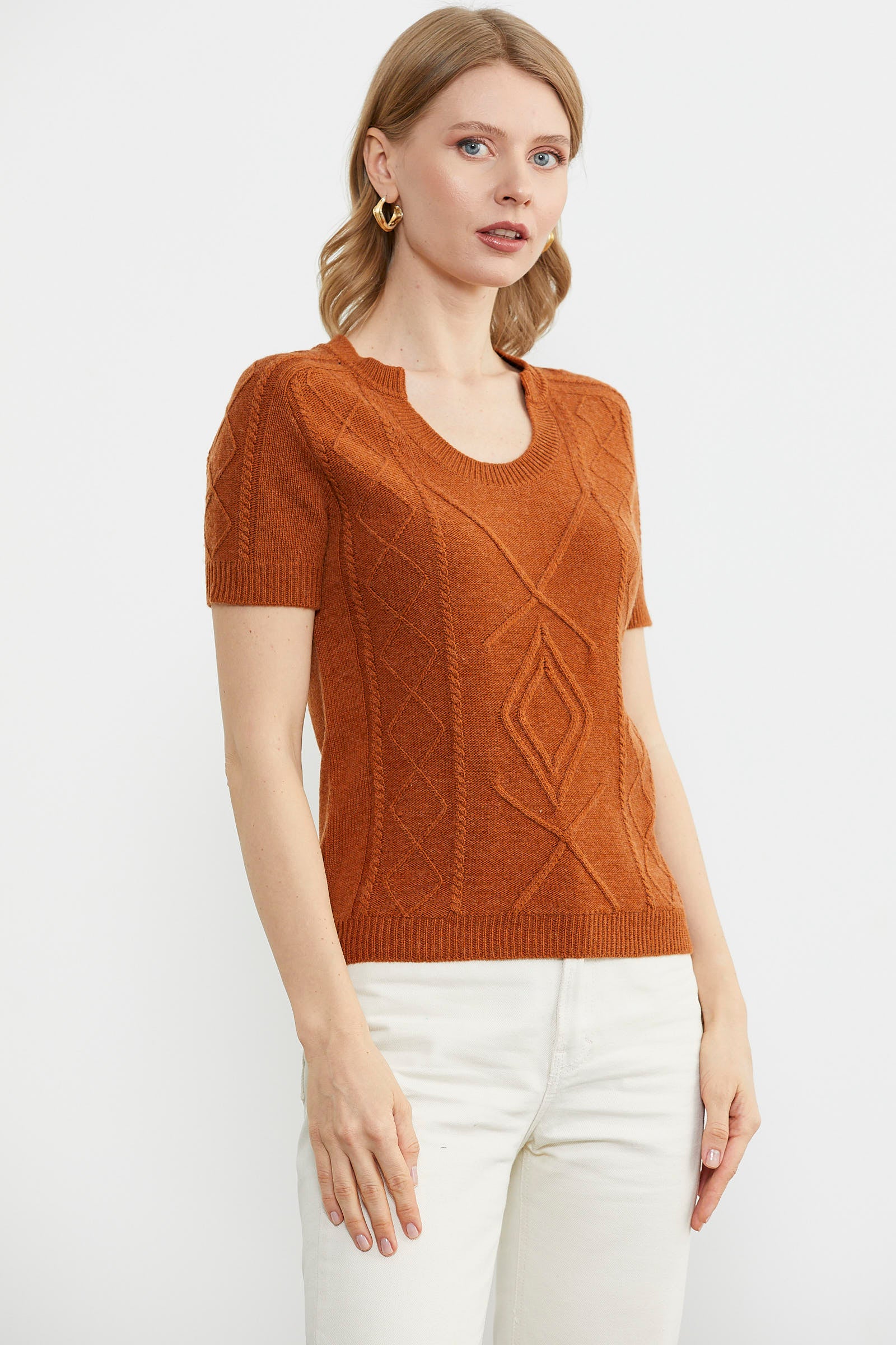 U Yaka Yünlü Triko Kazak - Kiremit (2) Sementa