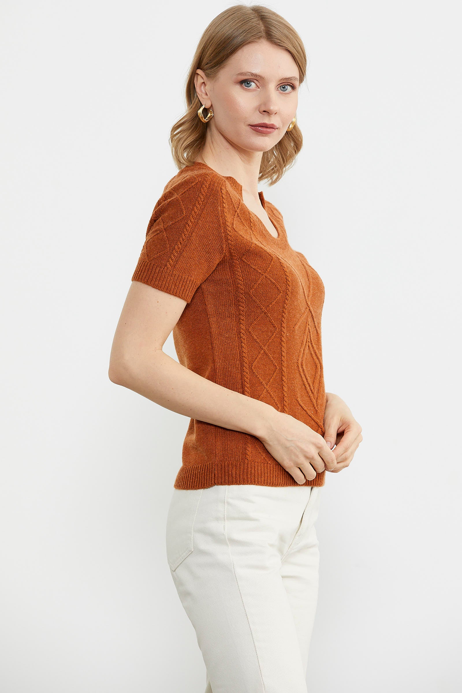 U Yaka Yünlü Triko Kazak - Kiremit (4) Sementa