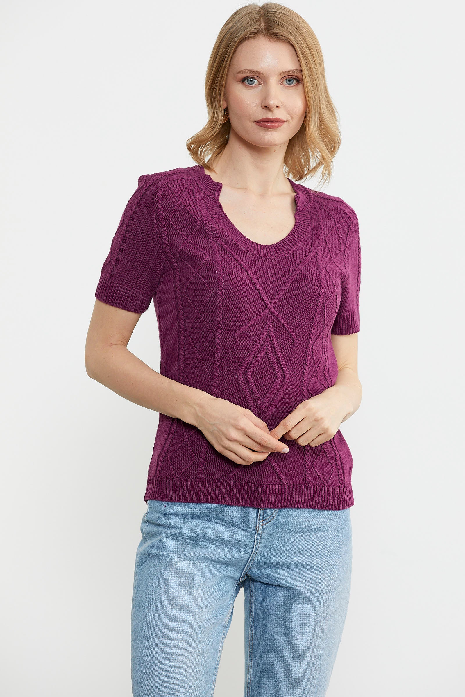 U Yaka Yünlü Triko Kazak - Mor (3) Sementa