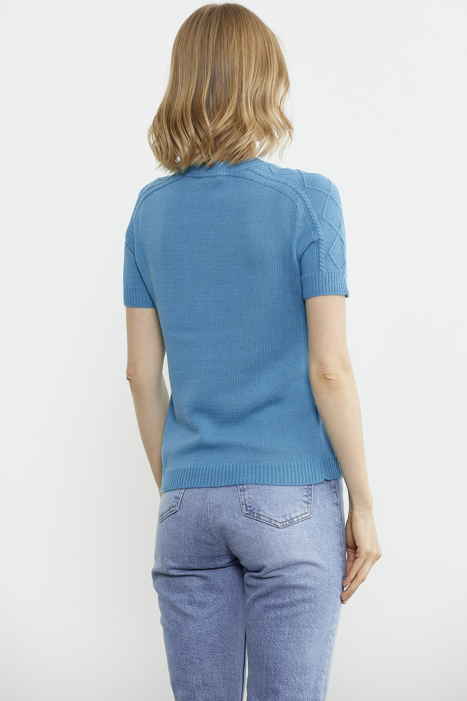 U Yaka Yünlü Triko Kazak - Turkuaz (4) Sementa