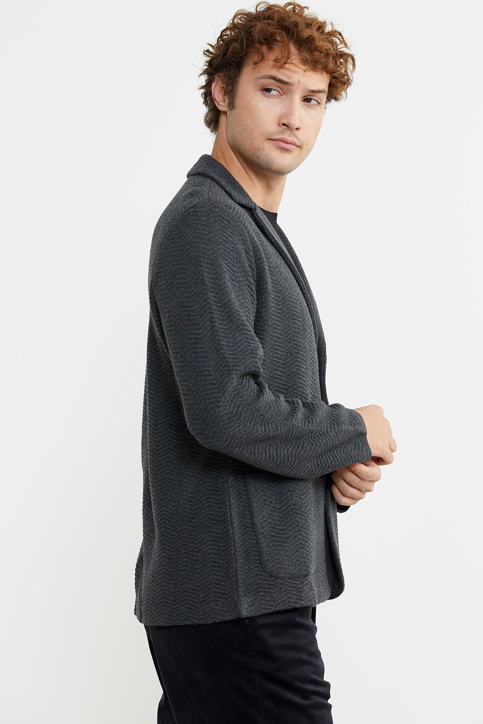 Üç Düğmeli Yünlü Triko Ceket - Antrasit - Sementa