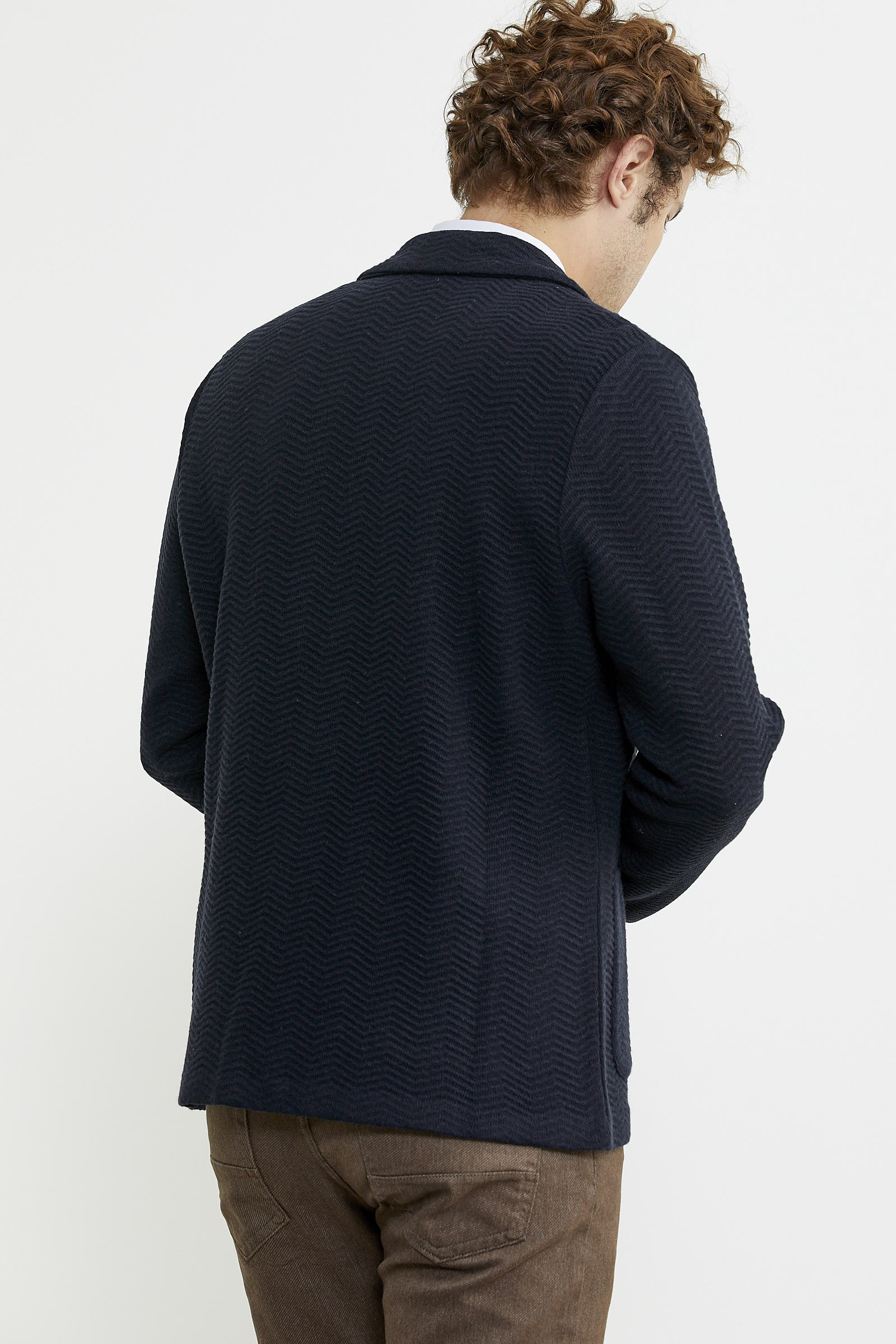 Üç Düğmeli Yünlü Triko Ceket - Koyu Lacivert - Sementa