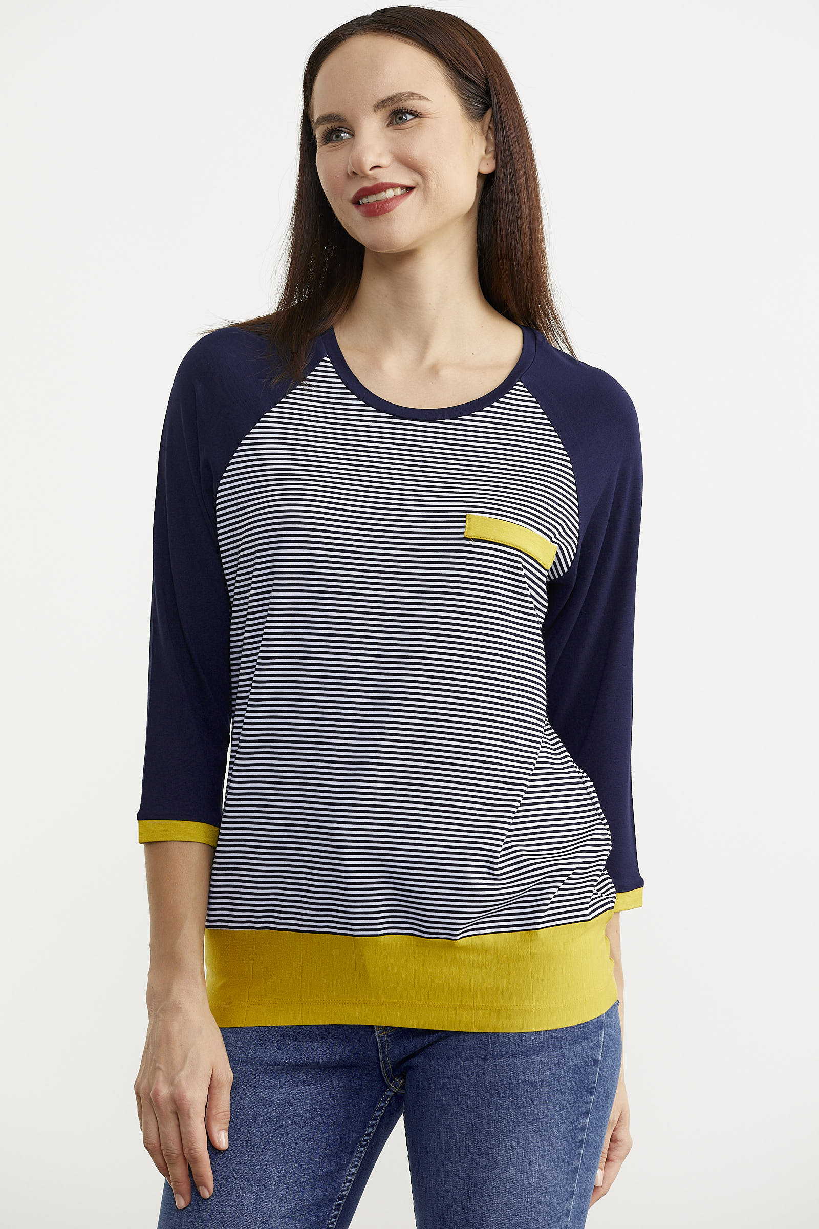 Truvakar Kol Çizgili Tunik Tişört - Lacivert (2) Sementa