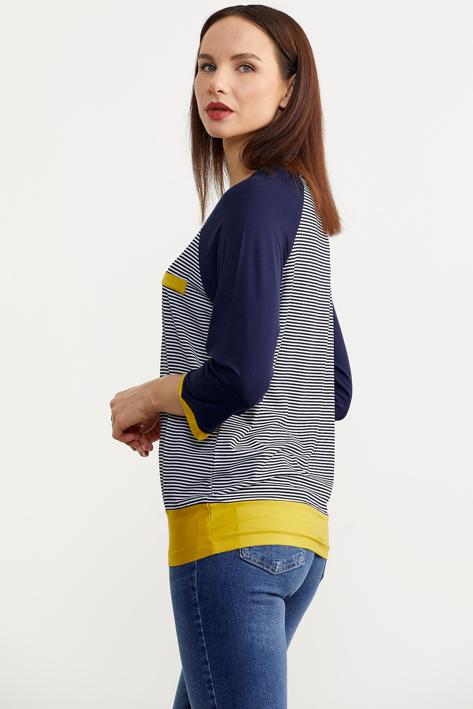 Truvakar Kol Çizgili Tunik Tişört - Lacivert (4) Sementa
