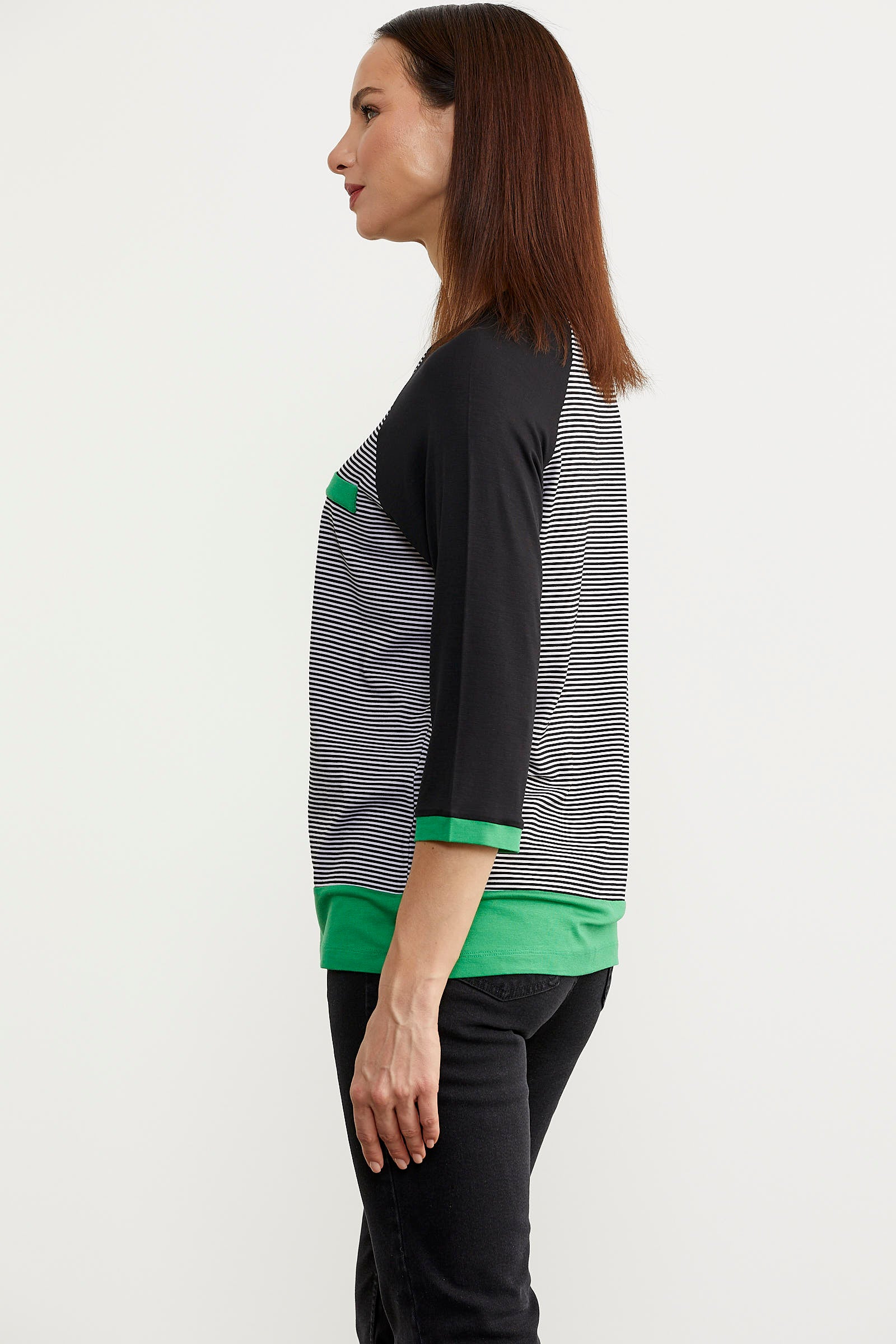 Truvakar Kol Çizgili Tunik Tişört - Siyah (4) Sementa