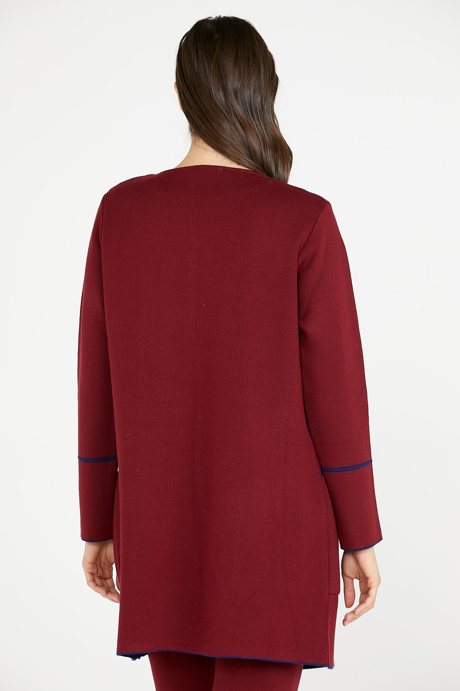 Uzun Triko Ceket - Bordo - Lacivert (4) Sementa