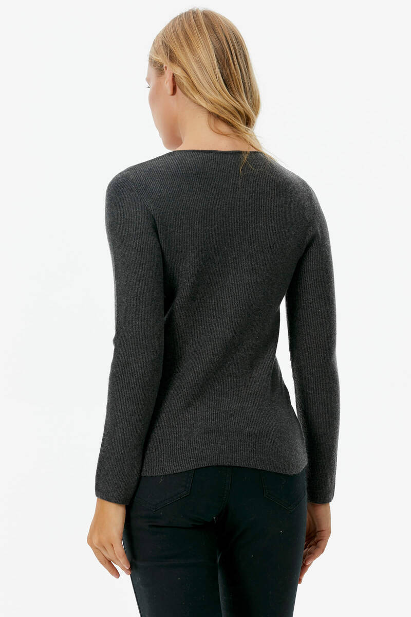 V Yaka Basic Triko Kazak - Antrasit (5) Sementa