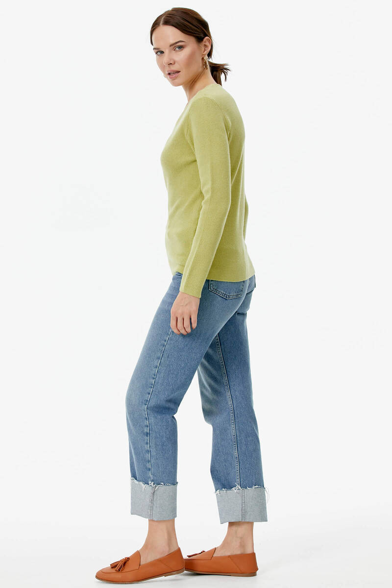 V Yaka Basic Triko Kazak - Fıstık Yeşili (4) Sementa