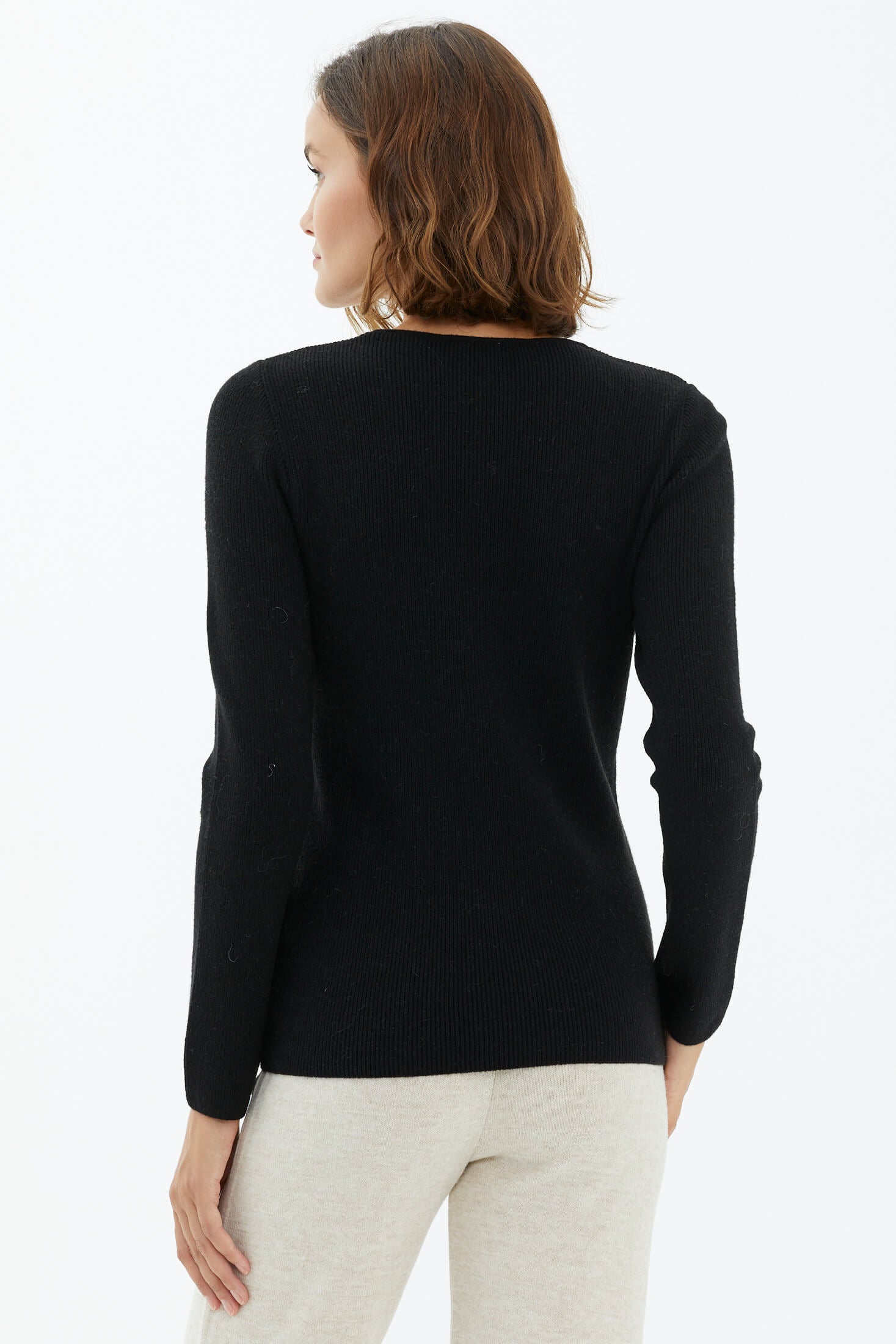 V Yaka Basic Triko Kazak - Siyah (4) Sementa