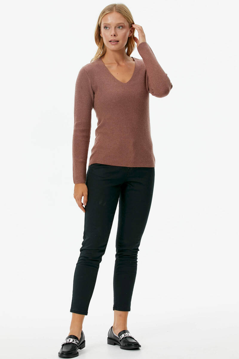 V Yaka Basic Triko Kazak - Tarçın (3) Sementa