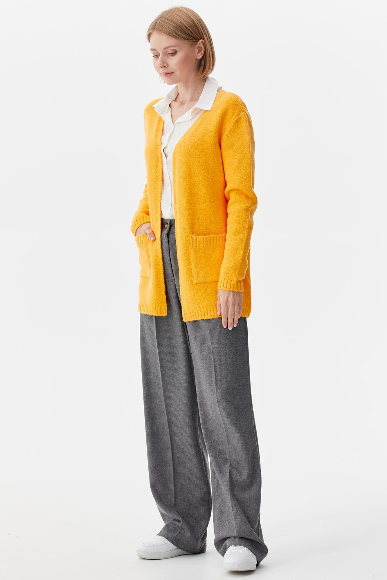 V Yaka Cepli Kadın Triko Ceket - Kayısı (3) Sementa