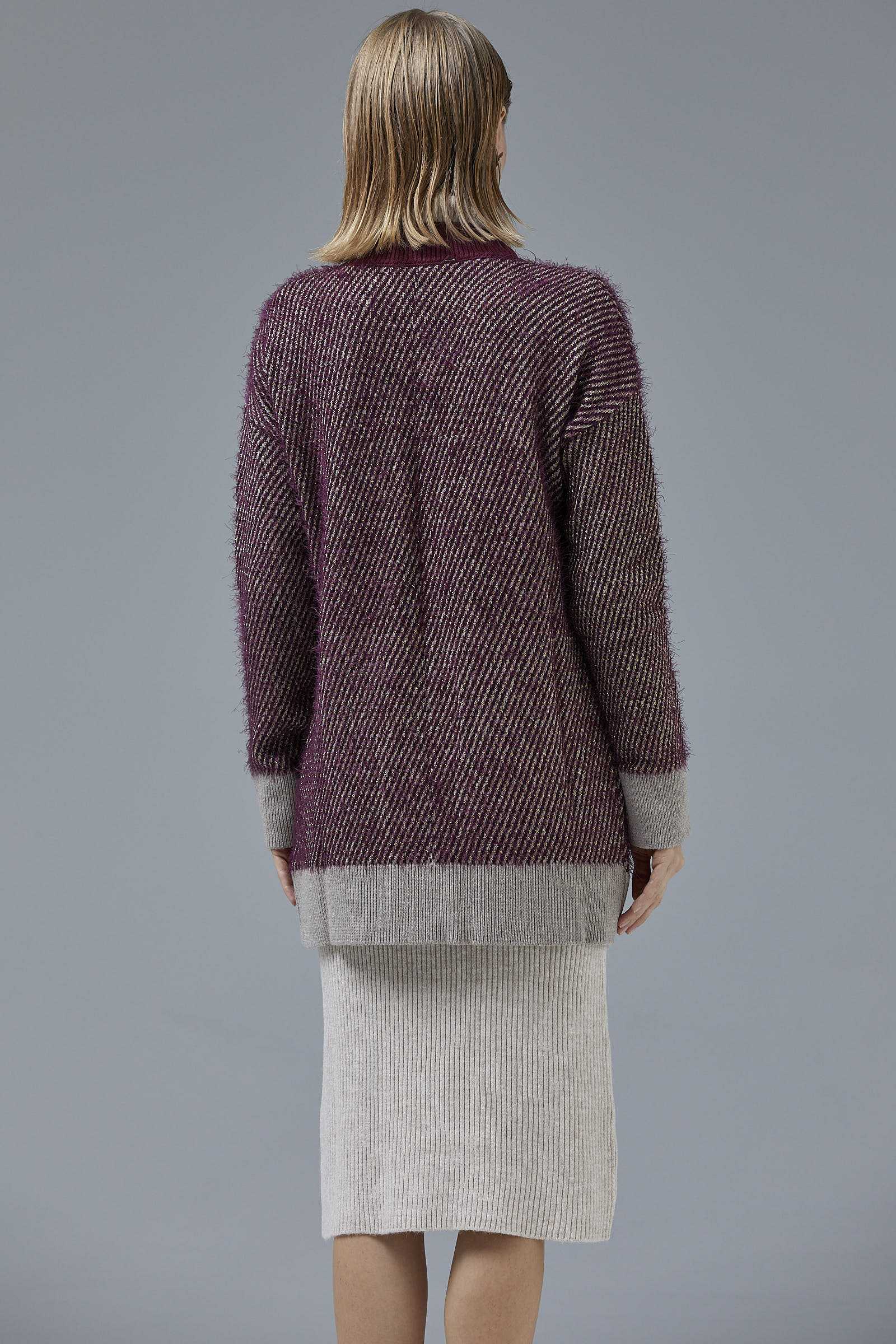 V Yaka Cepli Triko Hırka - Vizon - Bordo (5) Sementa