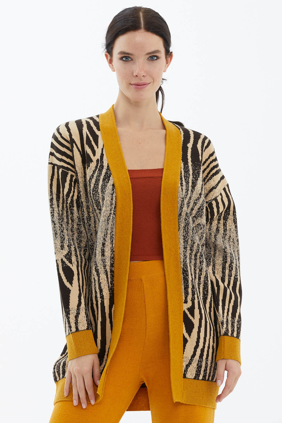 V Yaka Desenli Triko Hırka - Güneş (2) Sementa