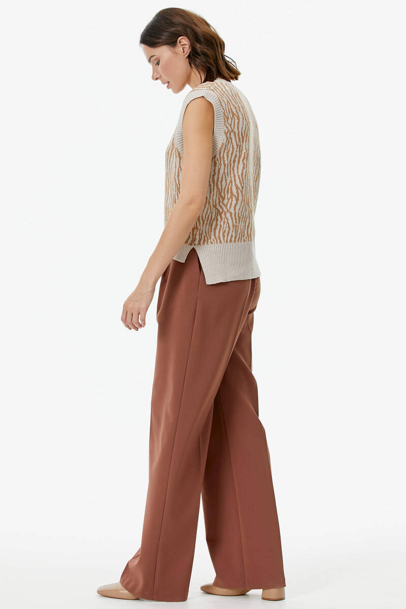 V Yaka Desenli Triko Süveter - Açık Bej (4) Sementa