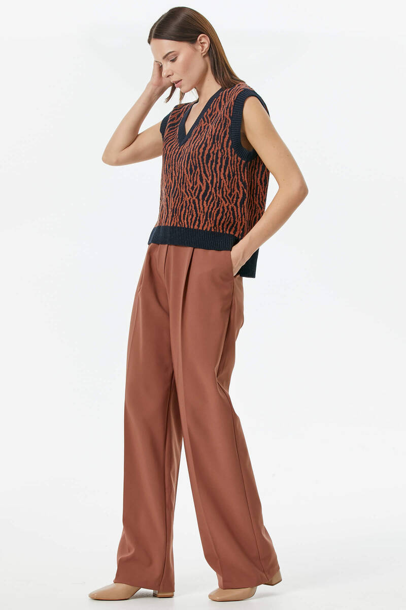 V Yaka Desenli Triko Süveter - Lacivert (4) Sementa