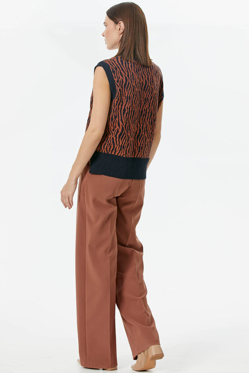 V Yaka Desenli Triko Süveter - Lacivert (5) Sementa