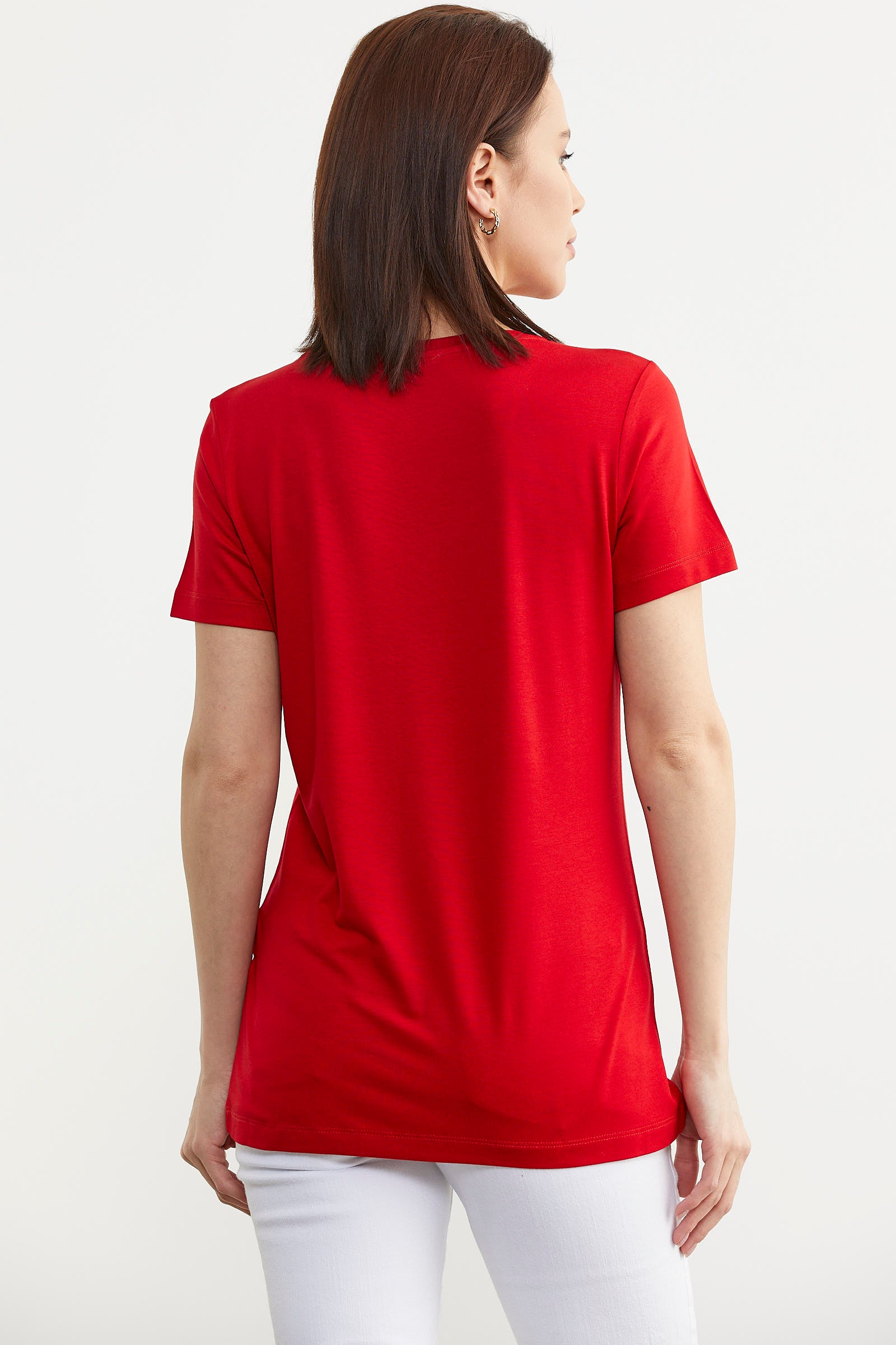 V Yaka Dökümlü Basic Tişört - Kırmızı (6) Sementa