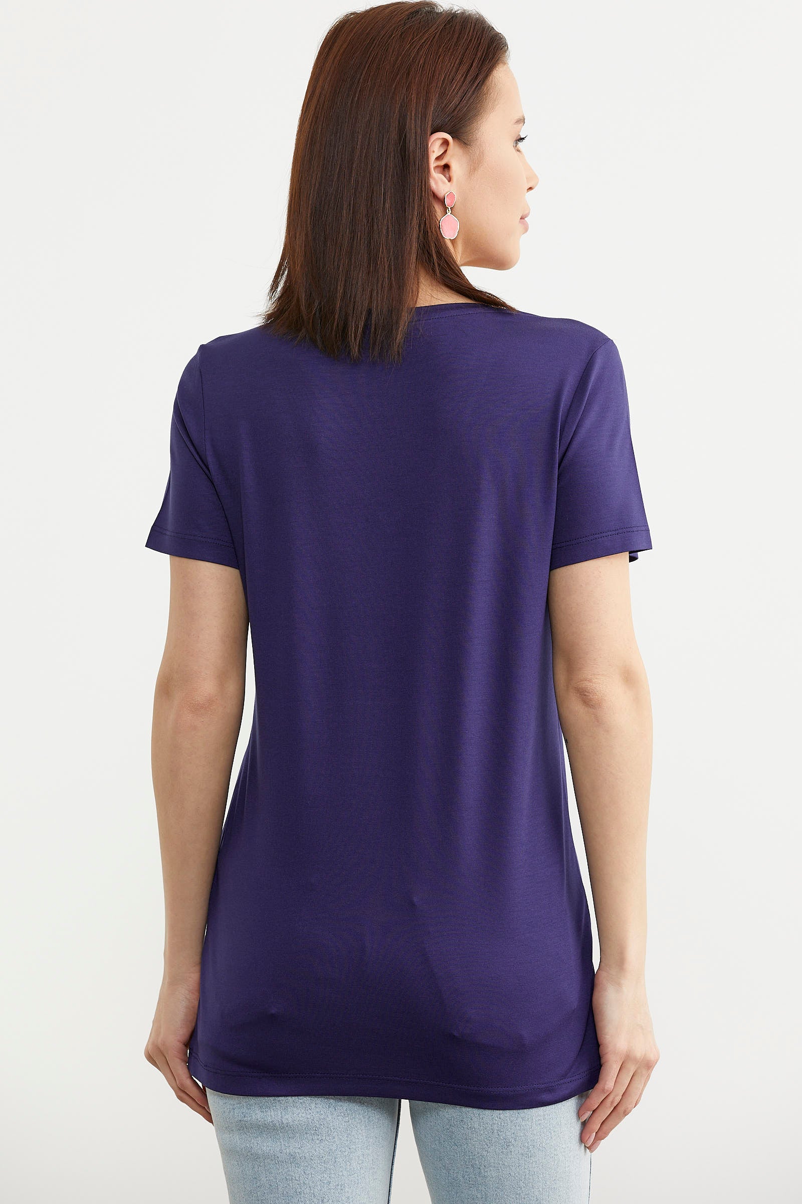 V Yaka Dökümlü Basic Tişört - Lacivert (4) Sementa