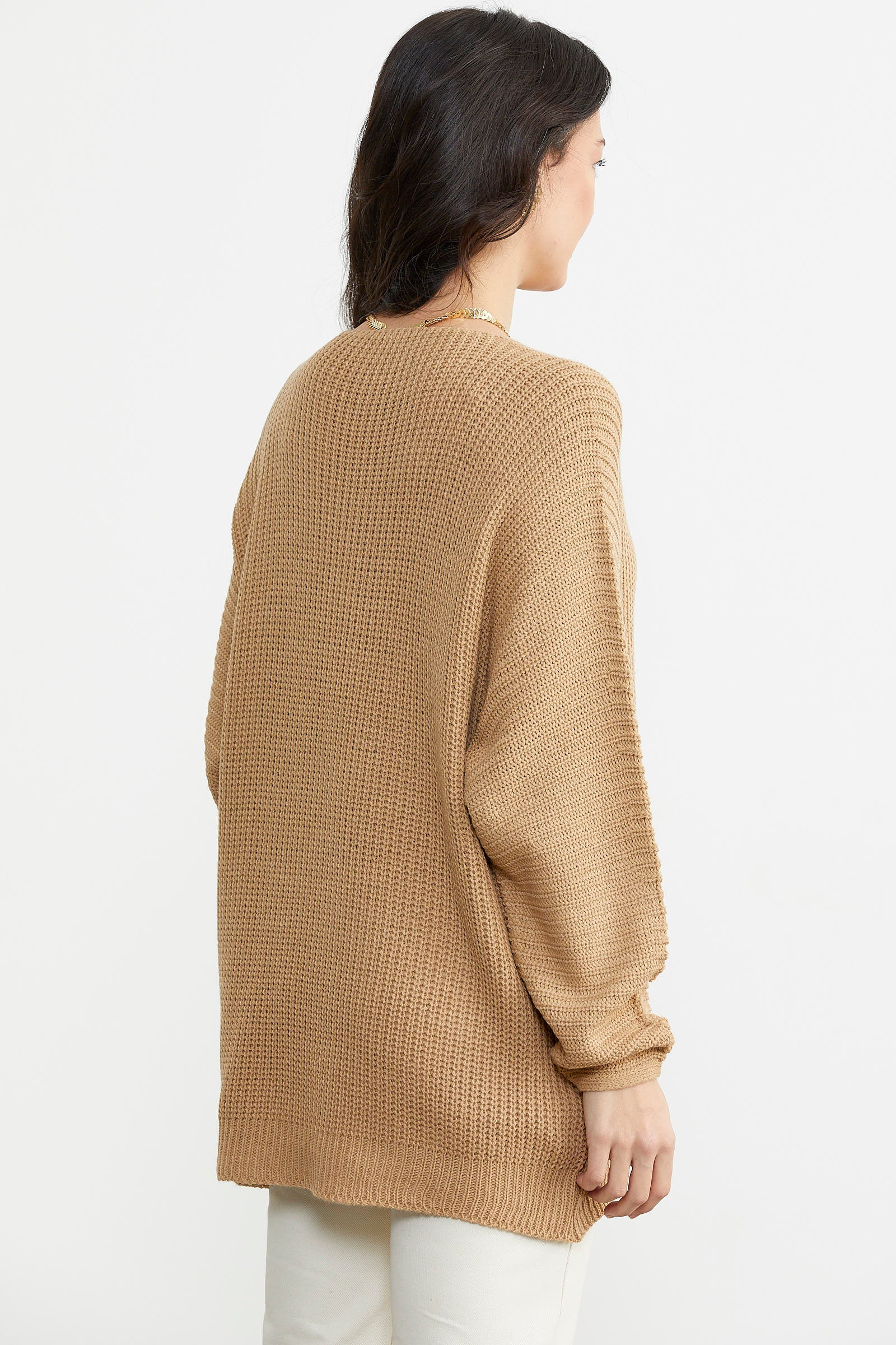 V Yaka Dökümlü Triko Kazak - Kamel (4) Sementa