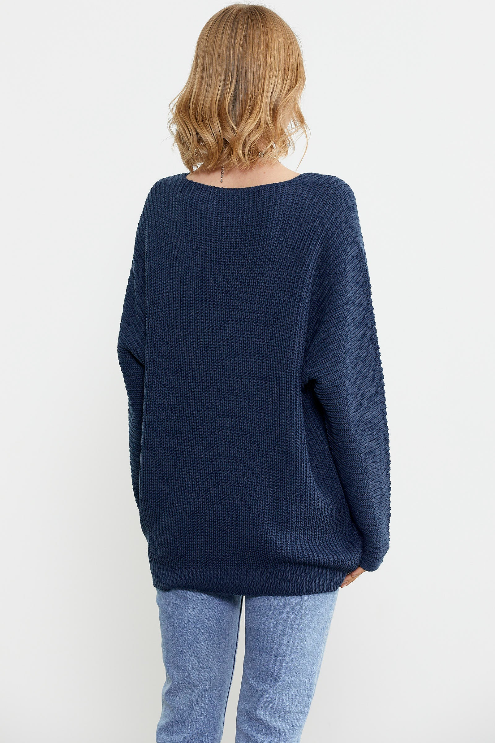 V Yaka Dökümlü Triko Kazak - Lacivert (5) Sementa