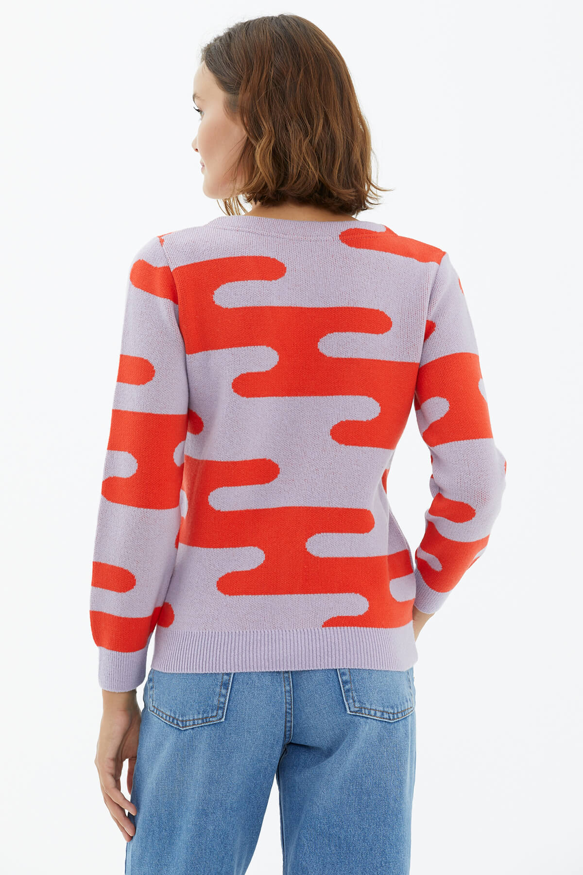 V Yaka Düğmeli Cepli Triko Hırka - Lila (4) Sementa