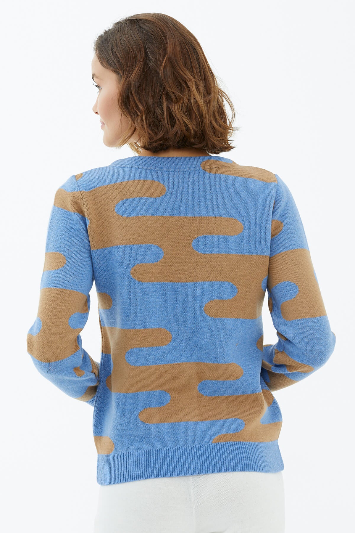 V Yaka Düğmeli Cepli Triko Hırka - Mavi (4) Sementa