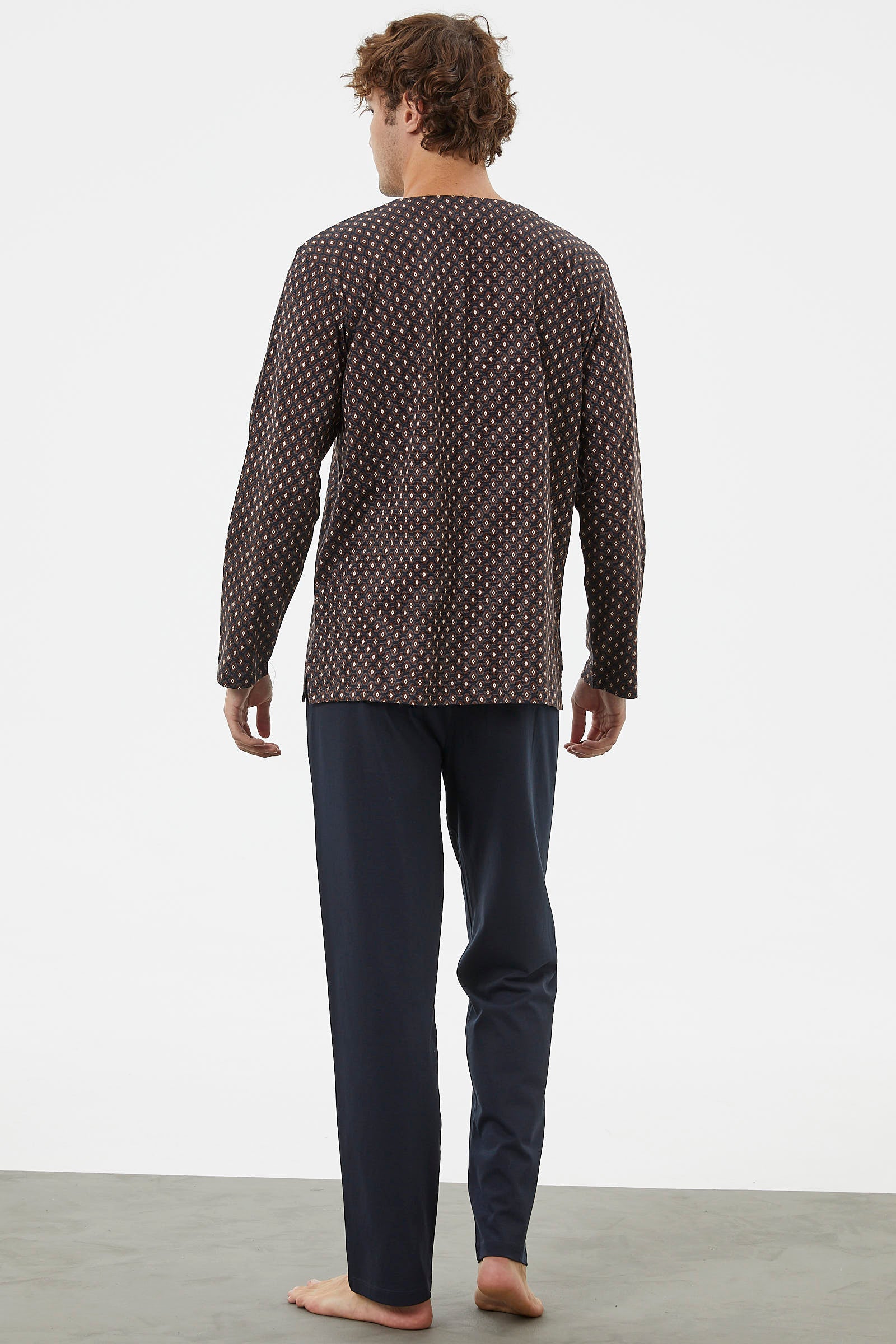 V Yaka Düğmeli Pijama Takım - Lacivert (5) Sementa