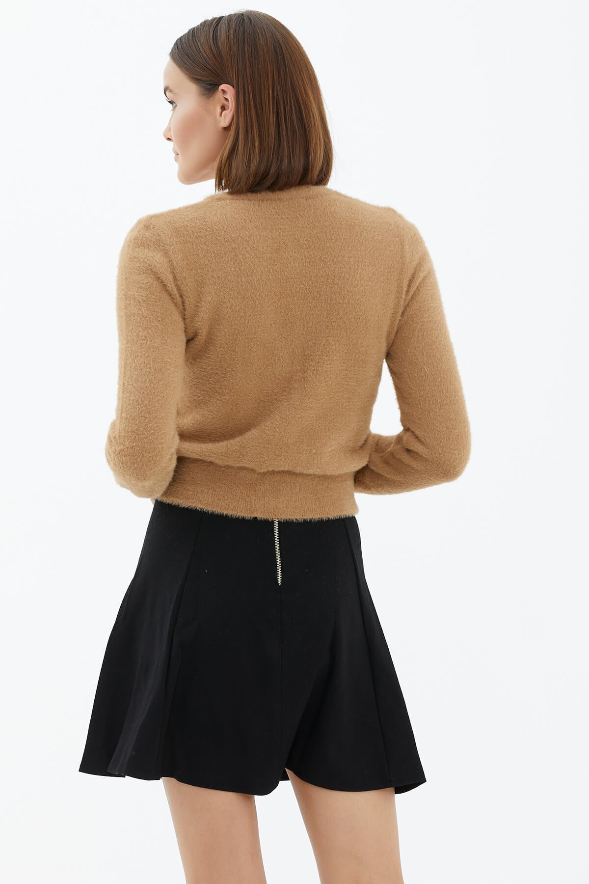 V Yaka Düğmeli Triko Hırka - Kamel (4) Sementa