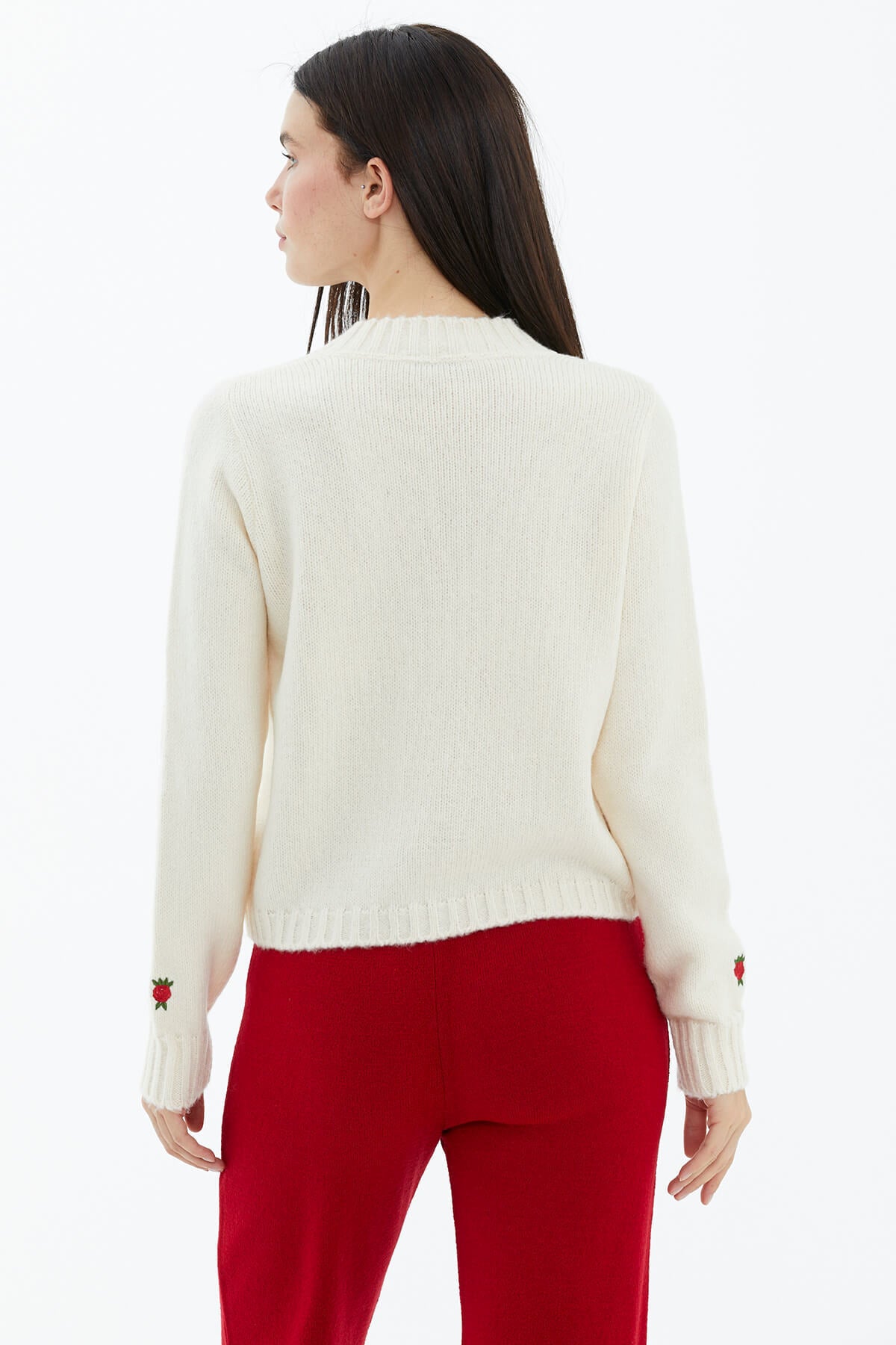 V Yaka Düğmeli Triko Hırka - Kemik (4) Sementa