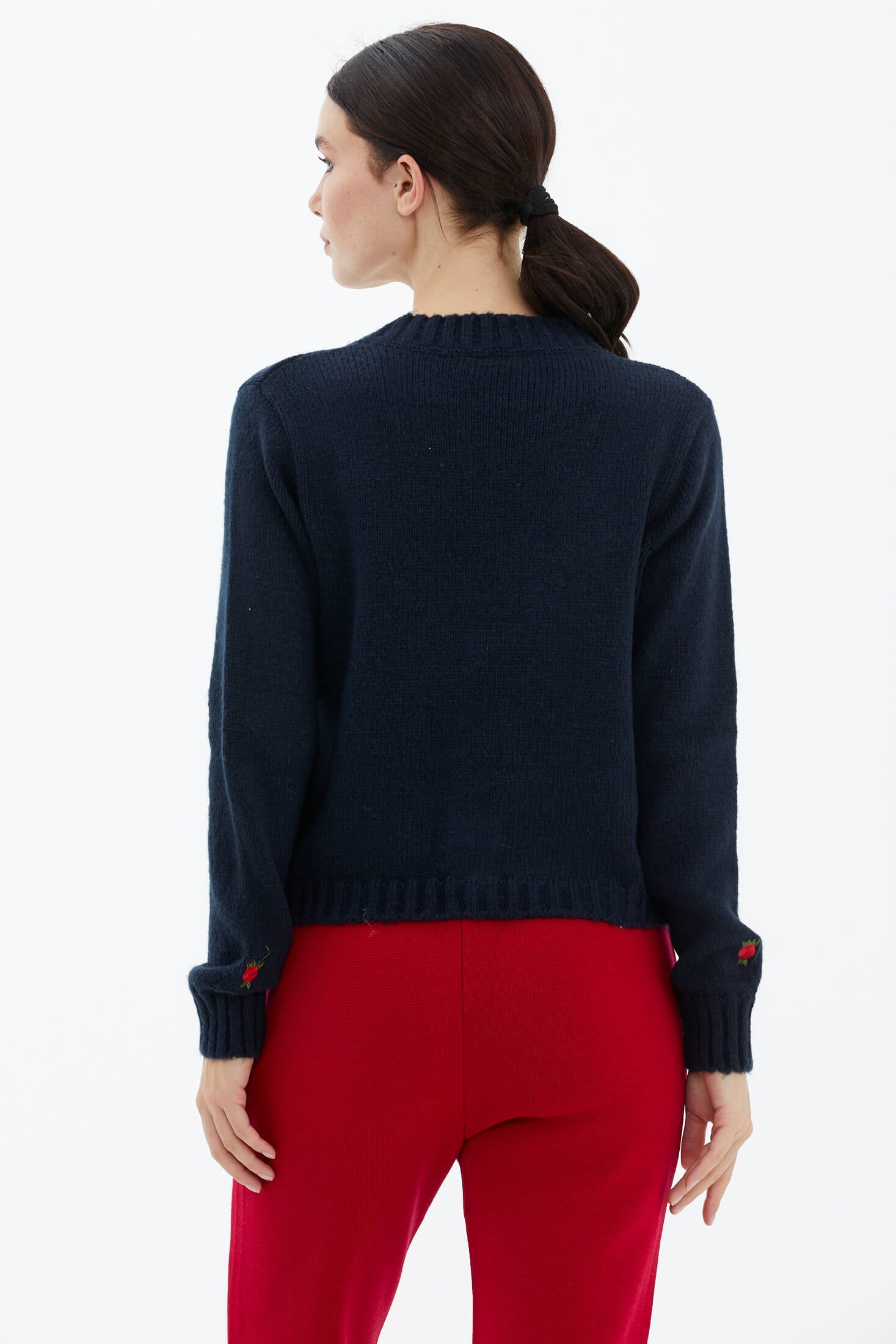 V Yaka Düğmeli Triko Hırka - Lacivert (4) Sementa