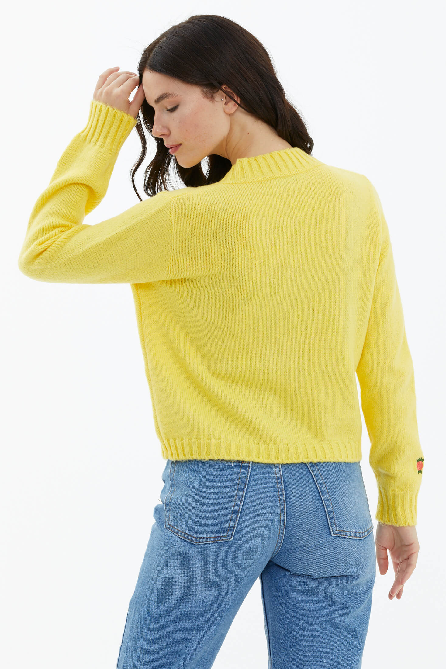 V Yaka Düğmeli Triko Hırka - Sarı (3) Sementa