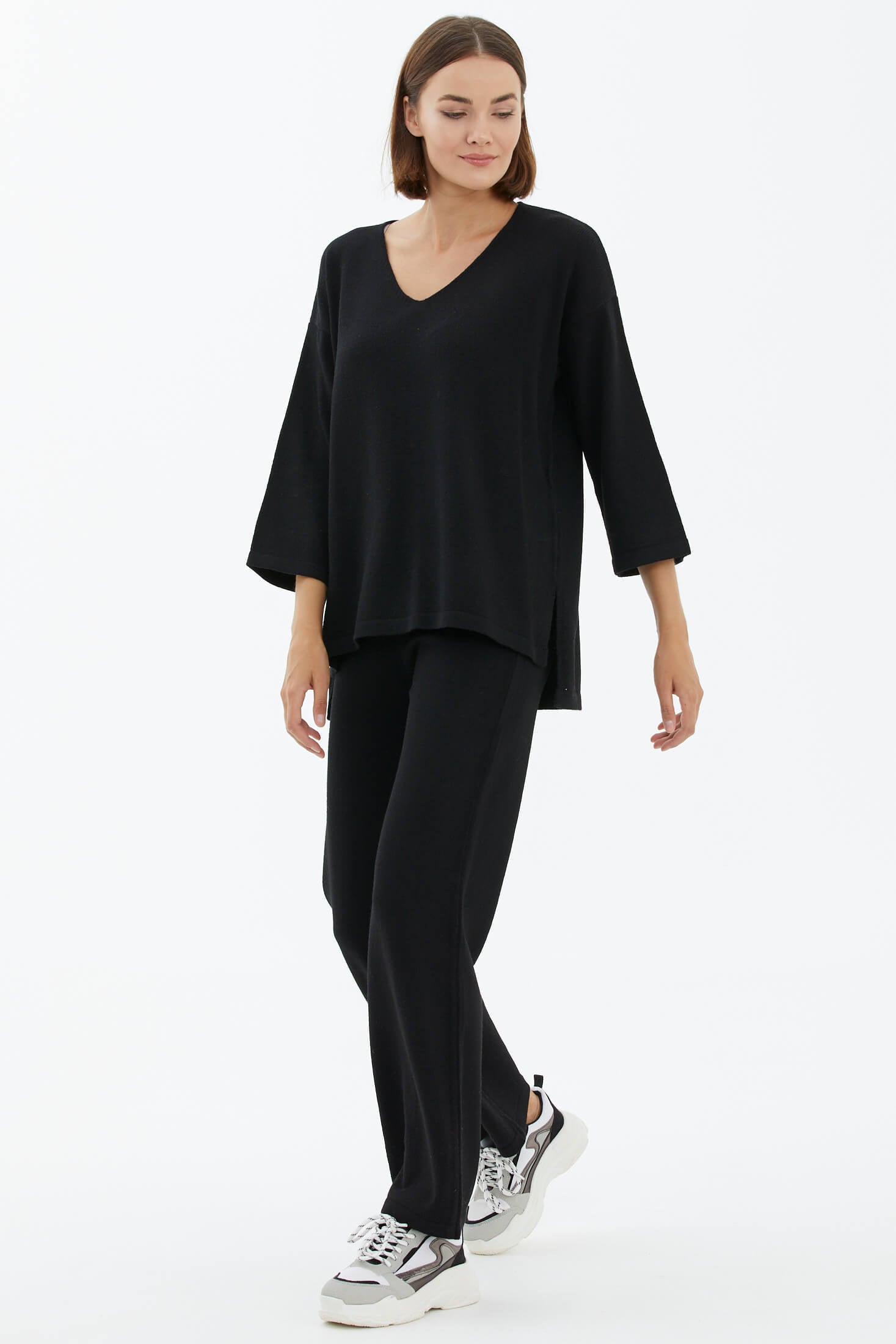 V Yaka İkili Triko Takım - Siyah (3) Sementa