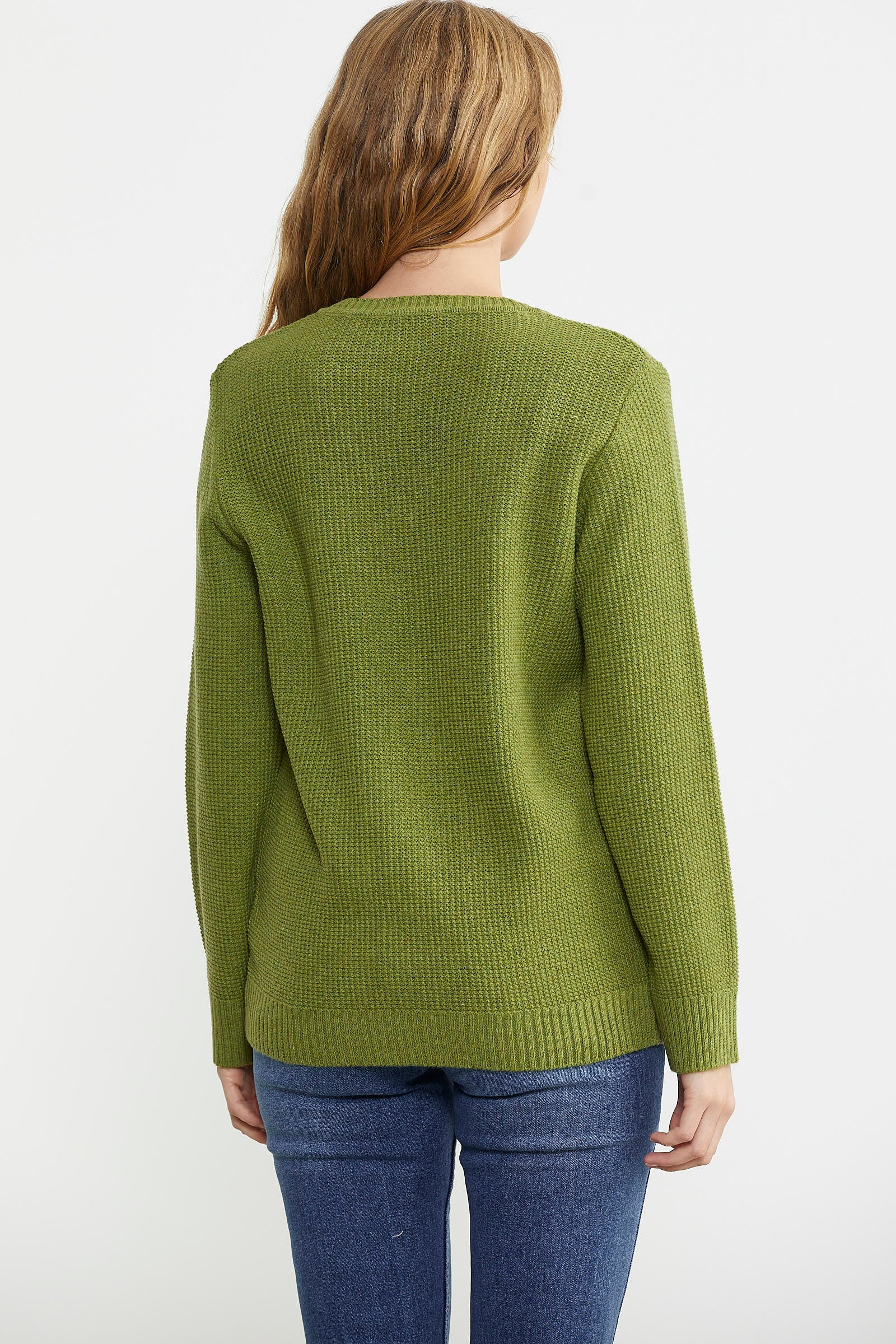 V Yaka Motifli Yünlü Triko Kazak - Yeşil - Sementa