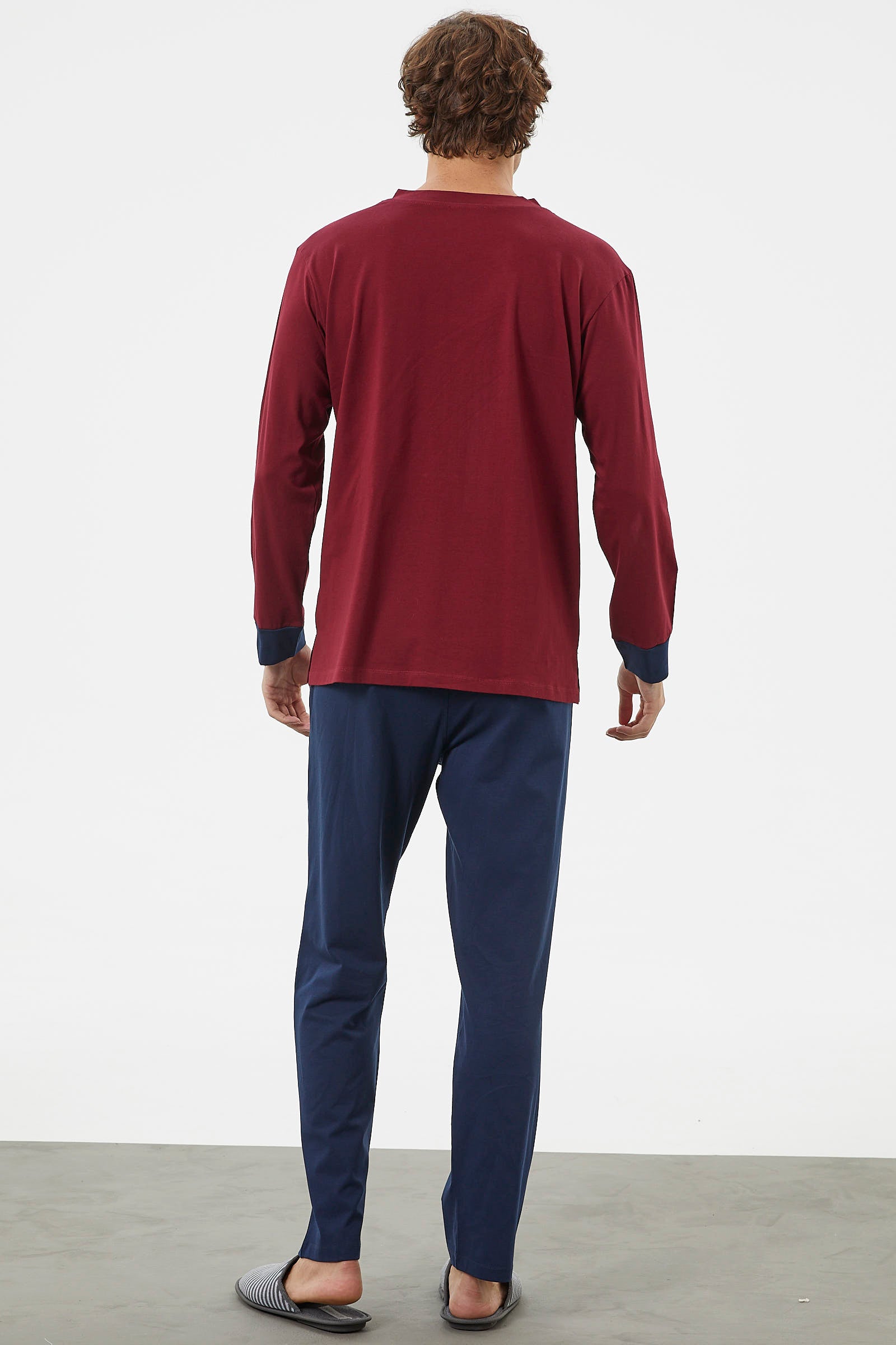 V Yaka Rahat Kalıp Pijama Takım - Bordo (6) Sementa