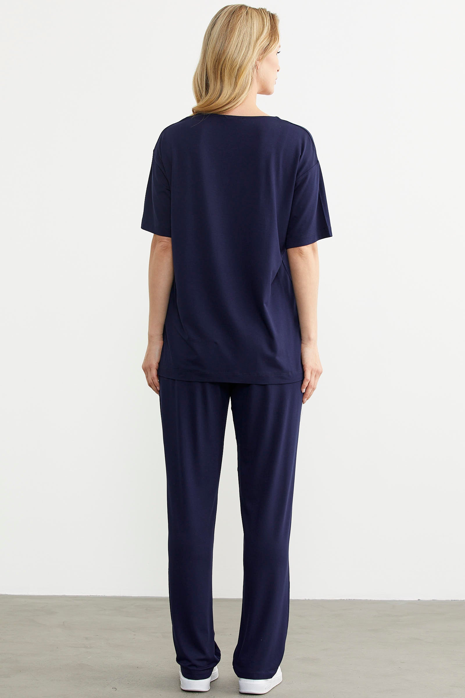 V Yaka Renk Kombinli Penye Takım - Lacivert (5) Sementa