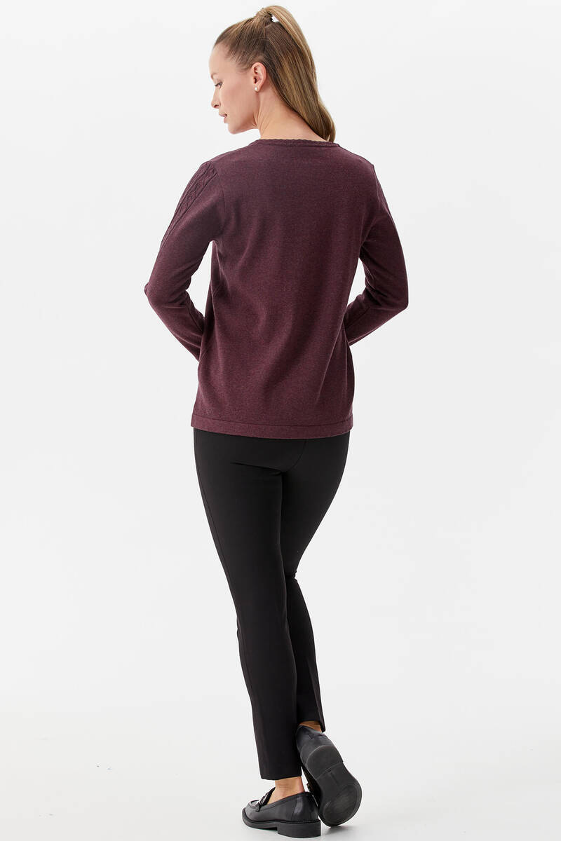 V Yaka Taşlı Triko Kazak - Gül Kurusu (5) Sementa