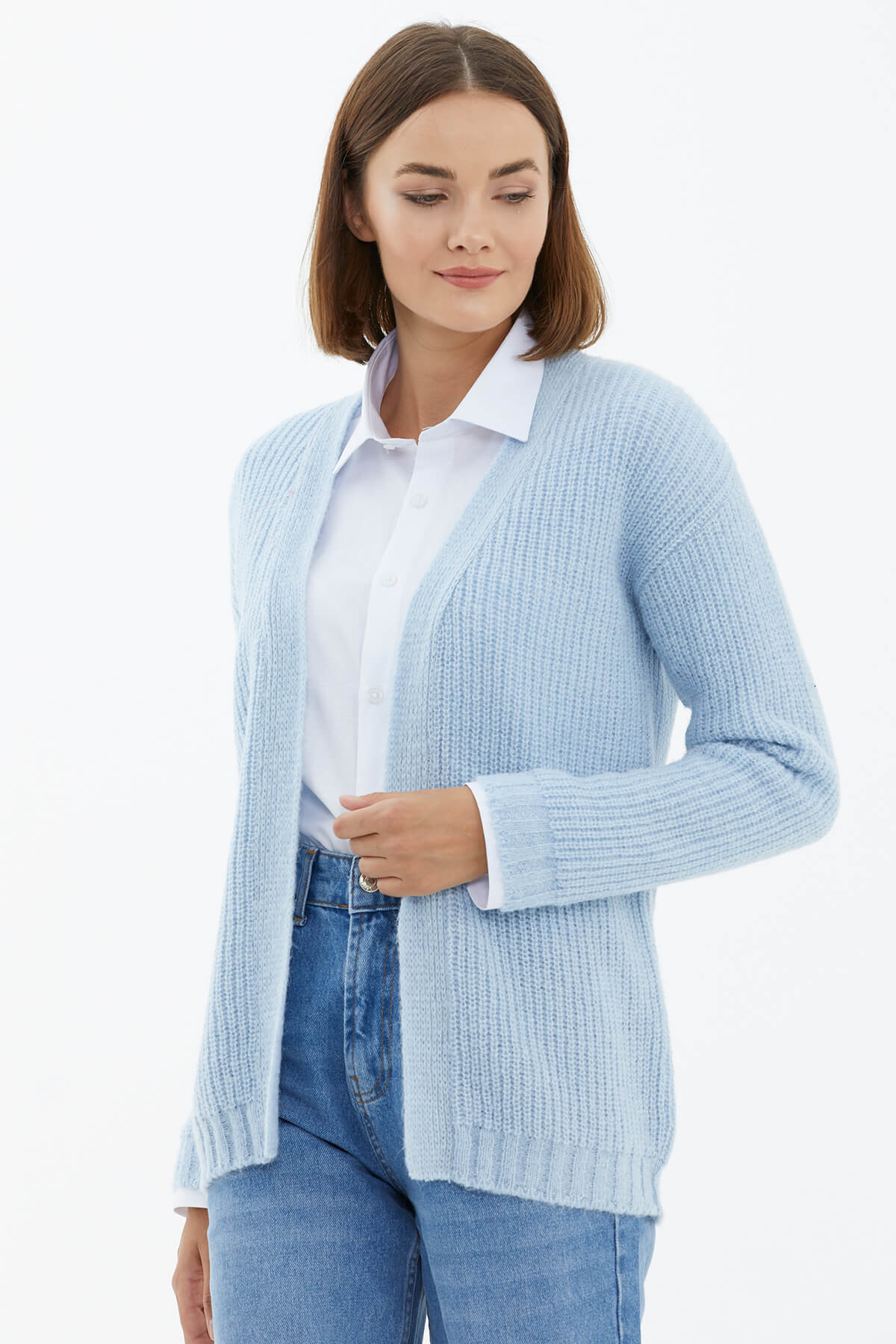 V Yaka Triko Hırka - Mavi (3) Sementa