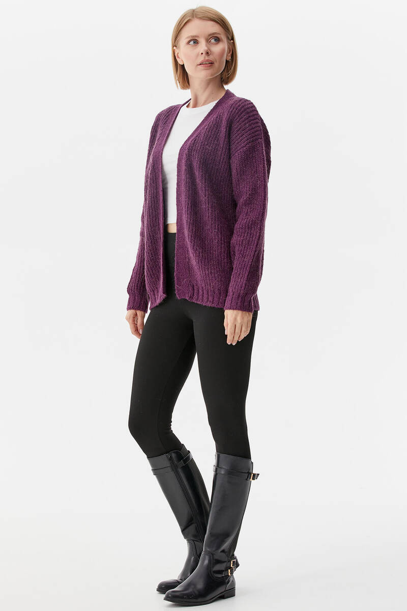 V Yaka Triko Hırka - Mor (3) Sementa